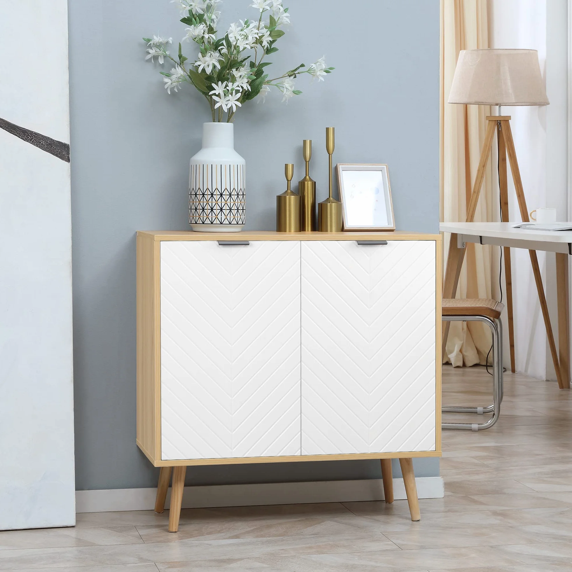 HOMCOM Moderno Armario Multiusos en Aglomerado y Madera de Pino con Estante Interno Ajustable en 3 Niveles, Mueble para Entrada Salón Cocina y Baño, 77x35x77,5 cm