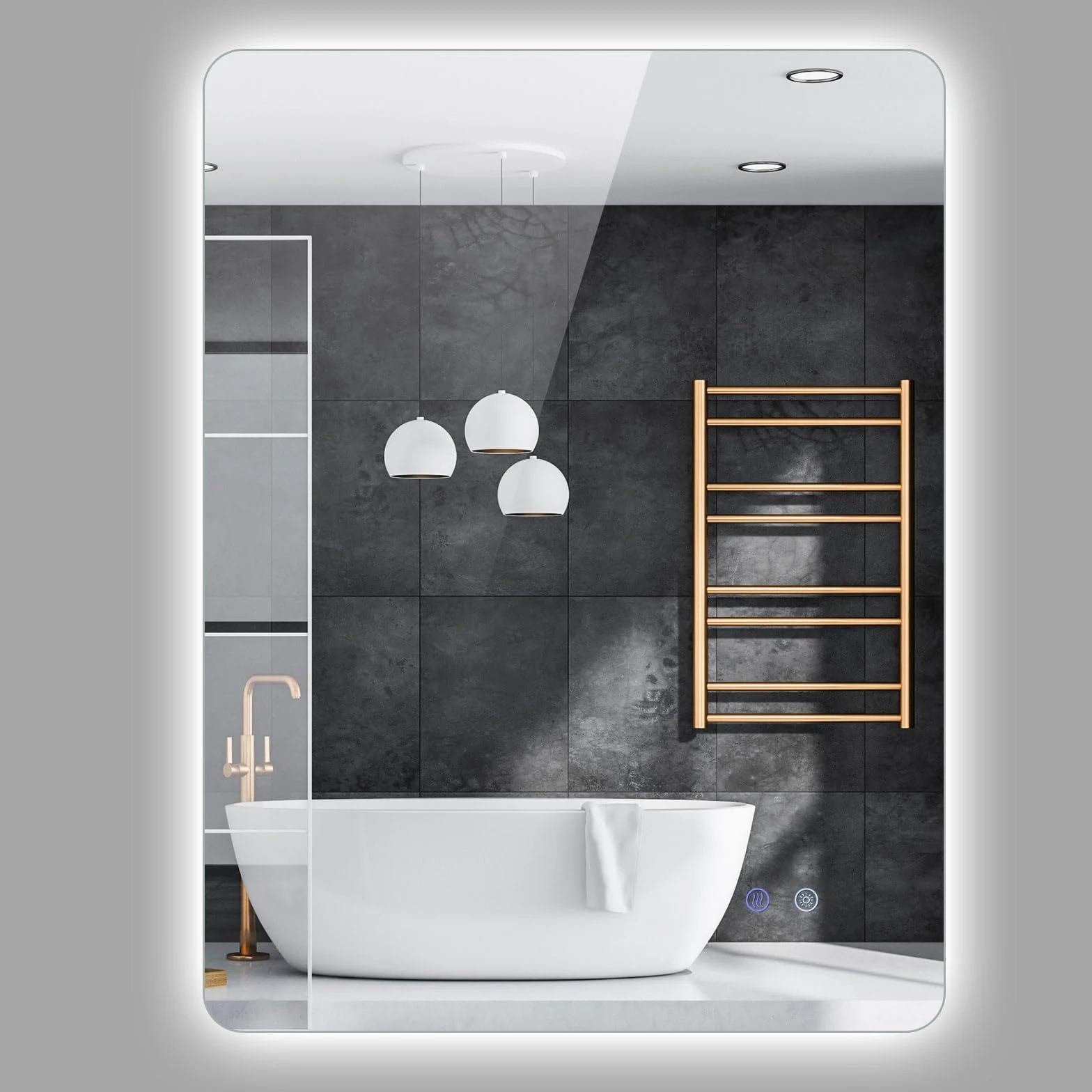 FANTASK Espejo de baño Rectangular LED de Cristal Templado, Espejo de Pared LED con Control táctil, Espejo de baño Regulable, antivaho y función de Memoria (80 x 60 cm)
