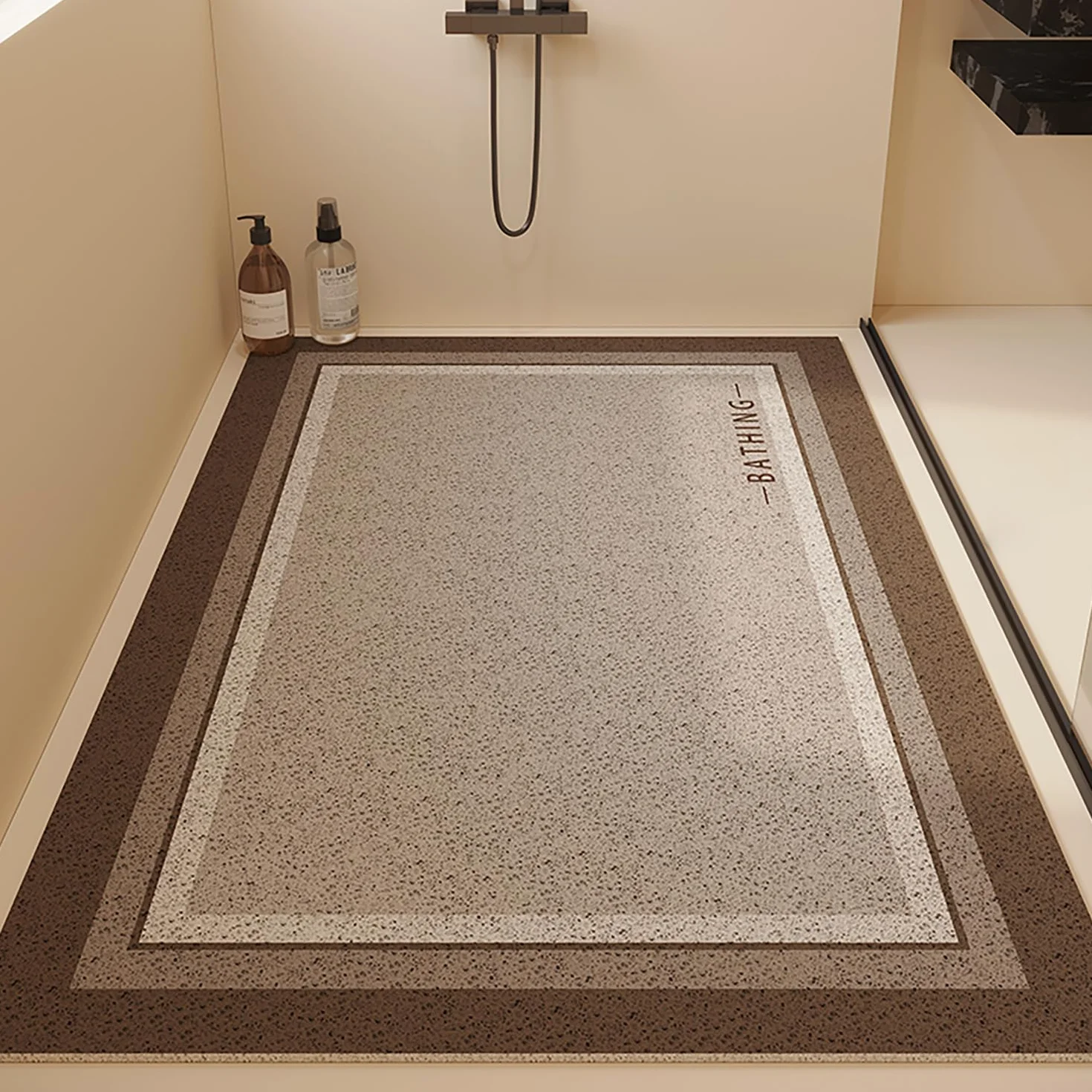 Alfombra Ducha Antideslizante 80x80cm,Alfombra Bañera Antideslizante de Luffa,Alfombrilla Bañera con Orificios de Drenaje,Alfombrilla Ducha Sin Ventosas,Estilo del Estampado Geométrico B