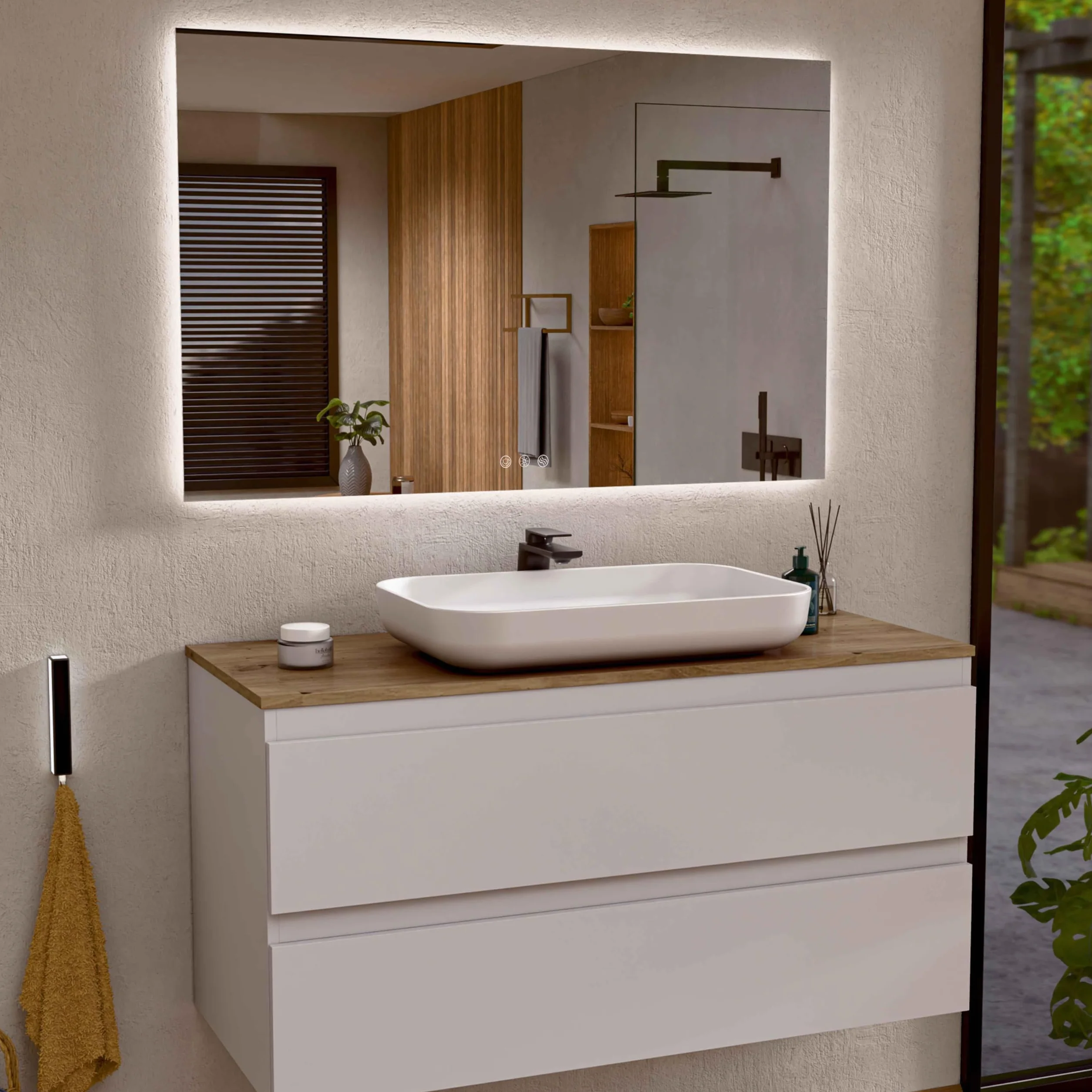 BELLOBATH - Espejo Baño con Luz Led, Luz Ajustable en 3 Colores e Intensidad, Antivaho, Espejos de Baño con Led, Waterproof IP65 - Luz Indirecta - 80cm Alto x 120cm Ancho
