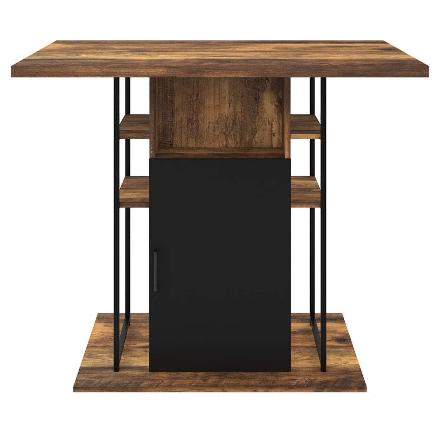IDMarket – Ilot Central UGO 110 cm madera negra y efecto madera oscura Hawkins con almacenamiento, diseño industrial