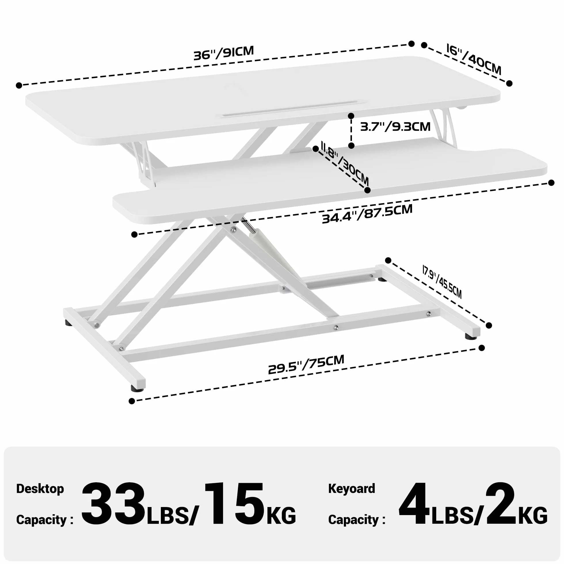 ERGOMAKER Convertidor de Escritorio de pie, Convertidor de Escritorio de Pie de 91 x 40cm Altura Ajustable