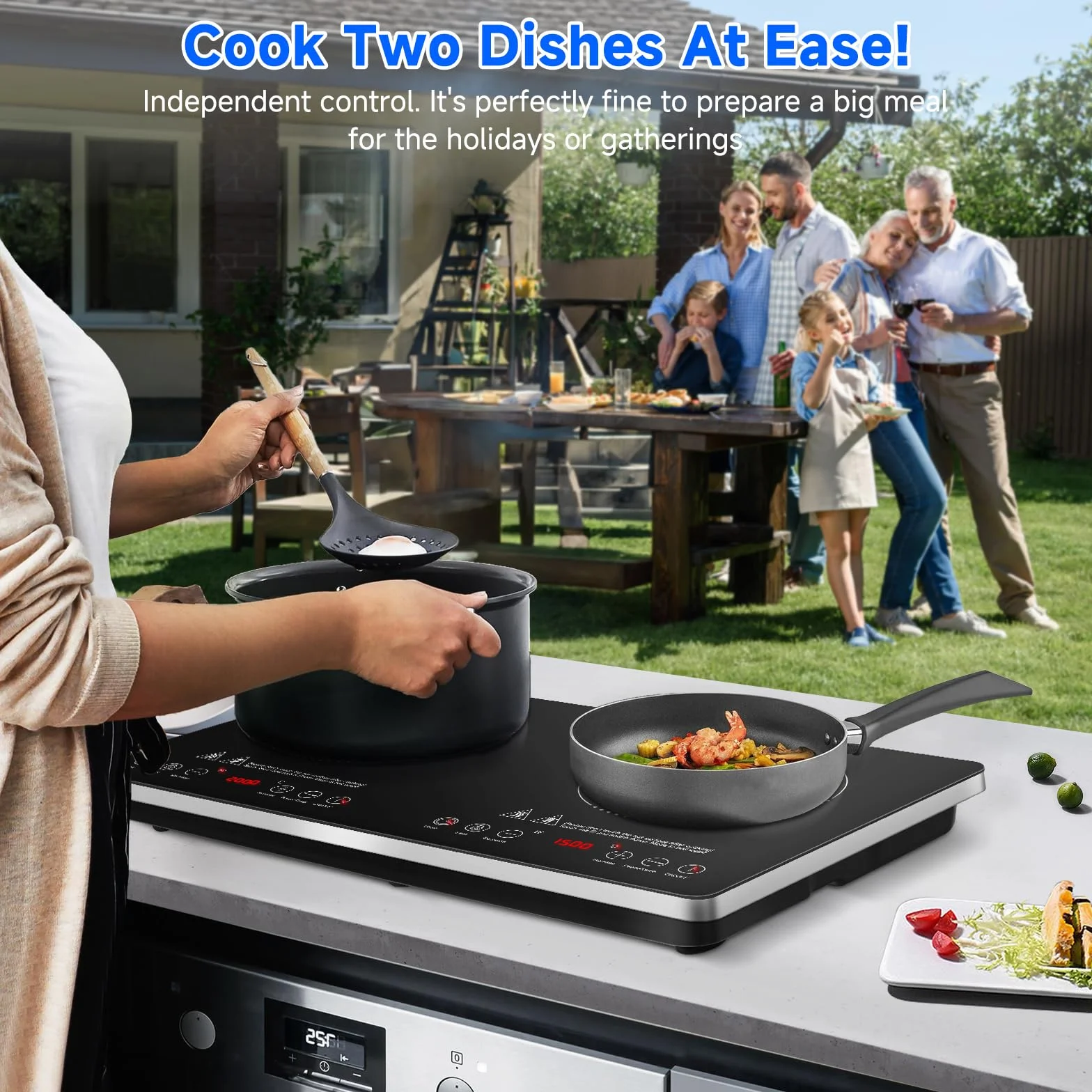 AMZCHEF Placa Inducción 2 Fuegos, Placa de Inducción Portatil 3500W con Controles Independientes, IGBT Mejorado, 20 Niveles de Temperatura, Múltiples Niveles de Potencia, Temporizador de 4 Horas