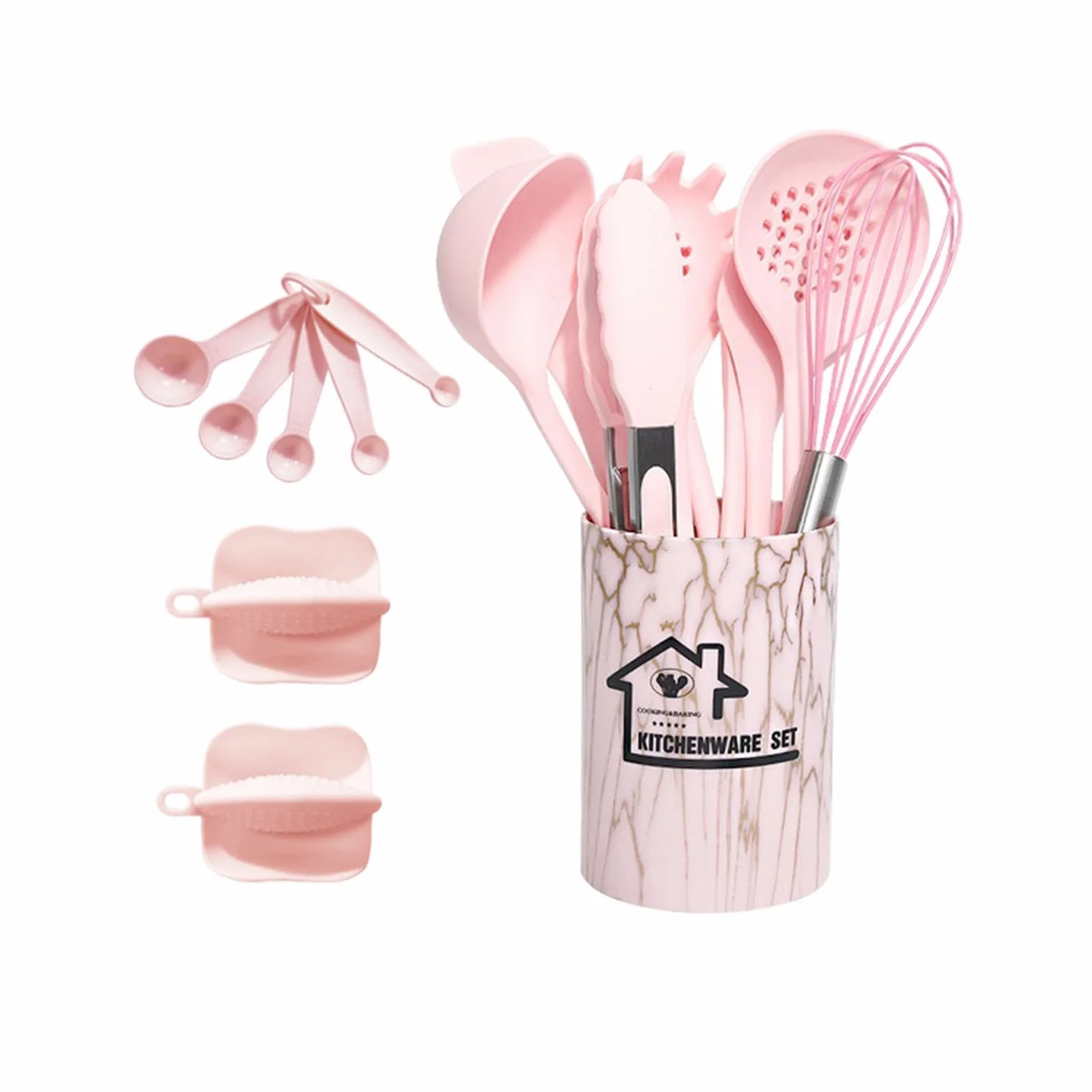 Juego de 2 utensilios de cocina de silicona antiadherentes para profesionales, principiantes, color rosa