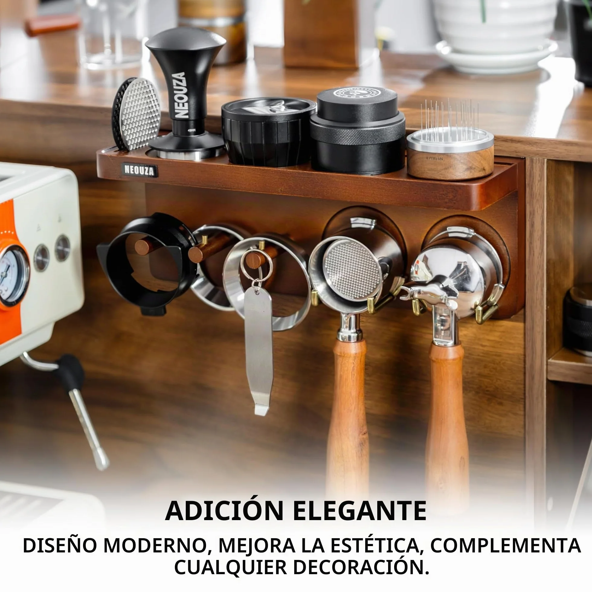 NEOUZA Estación Organizadora Montada en Pared para Accesorios de Espresso, Portafiltro 51/53/58 mm
