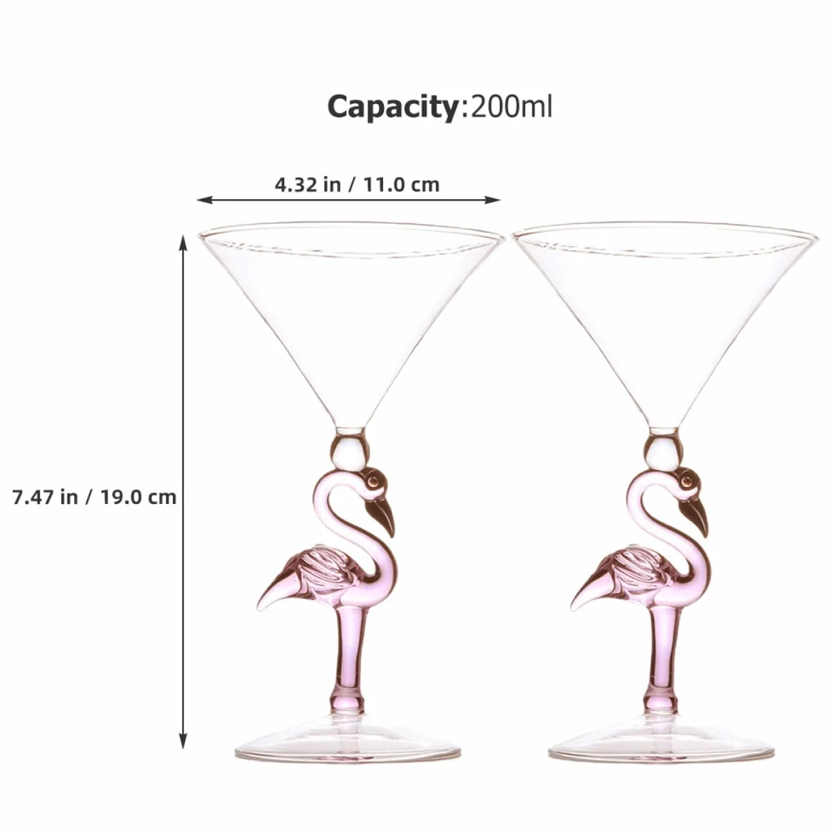 DOITOOL Copas de Cóctel de Vidrio Alimenticio 200 Ml, Diseño Flamenco Rosa, 2 Piezas Resistentes al Desgaste, Ideales para Fiestas, Bares y Uso Doméstico