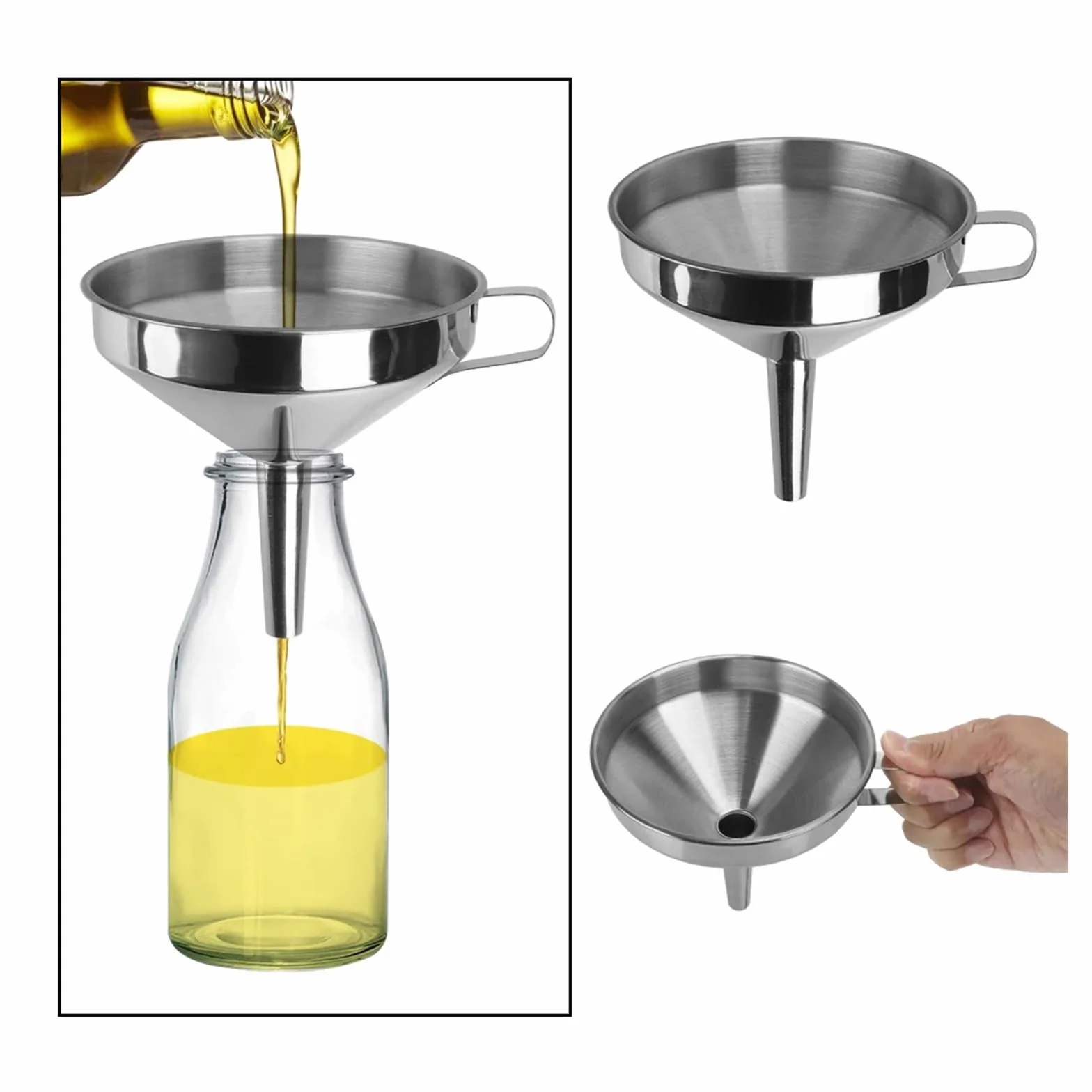 Embudo， con Filtro Desmontable Barra de Acero Inoxidable Vino Cerveza Aceite matraz Embudo Accesorios de Cocina(3)