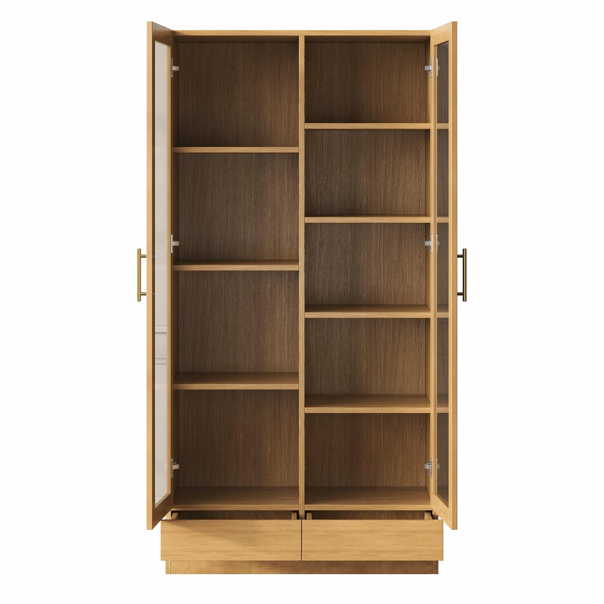 Moimhear Vitrina de cristal, estantería, estantería de almacenamiento, estantes escalonados, estantes no ajustables, cajones push to abiertos sin asas (80 x 40 x 160 cm, color madera)