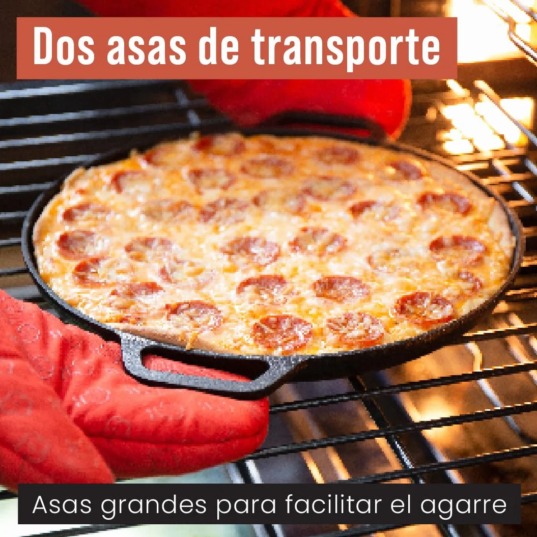 Chef Pomodoro Sartén Hierro Fundido para Pizza 30,5 cm - Pizza Pan con Asas - Plancha Hierro Fundido Redonda, Comal para Tortillas, Parrilla, Horno, Quemadores Gas, Barbacoa y Camping