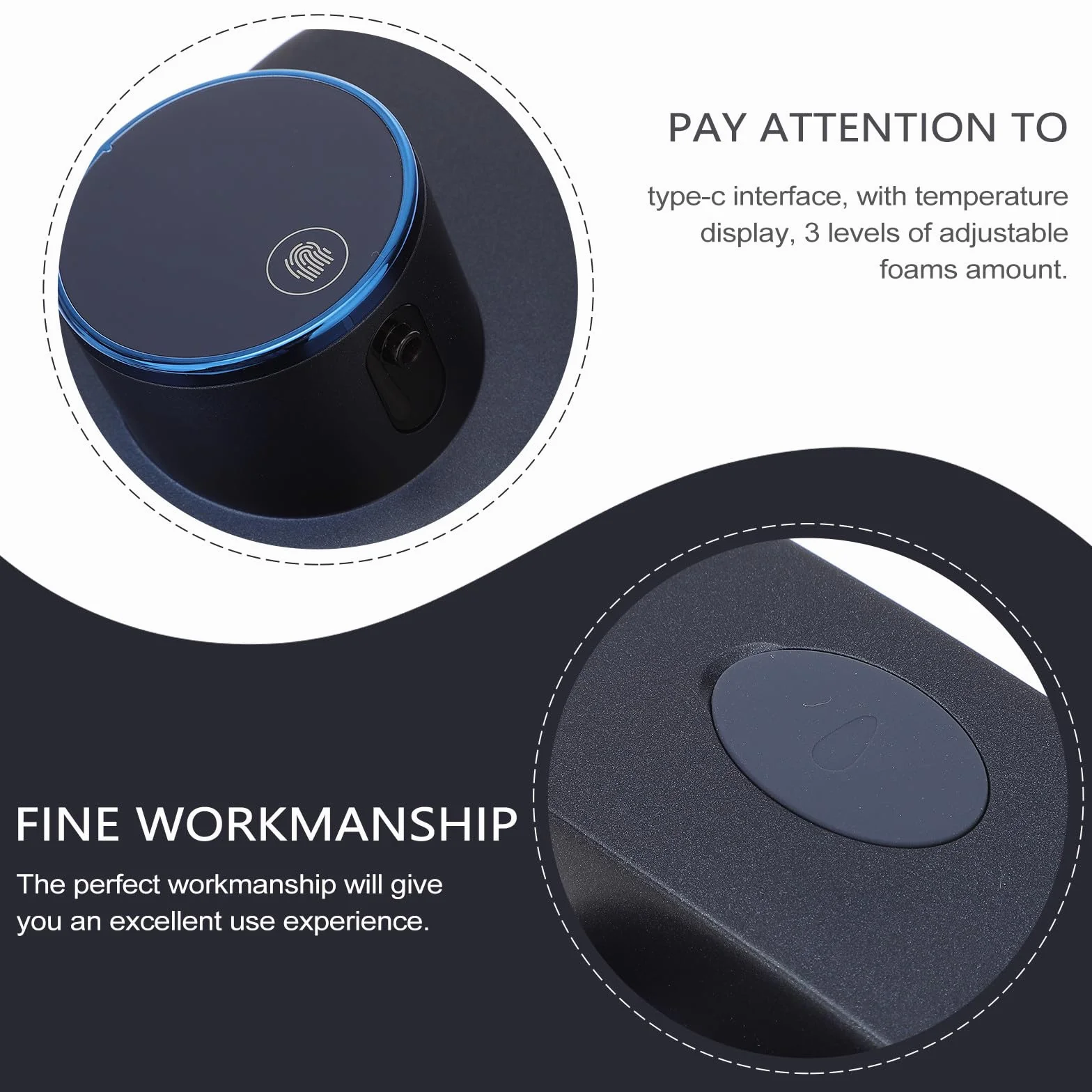 DOITOOL Dispensador de Jabón Espumoso Recargable sin Contacto de Pared Sensor Automático y Batería de 1500mah para Baños y Aseos de Abs