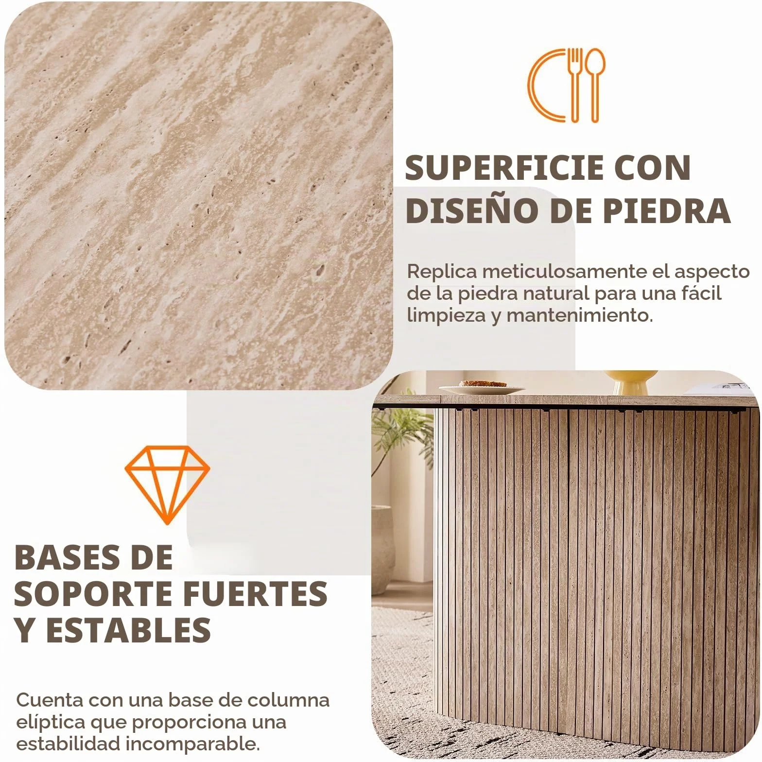 Mesa de Comedor Rectangular, Mesa de Cocina de 160 x 90 x 75 cm, con Capacidad para 4 a 6 Personas, Apta para Sala de Estar, Cocina y Comedor, Acabado en Travertino Amarillo