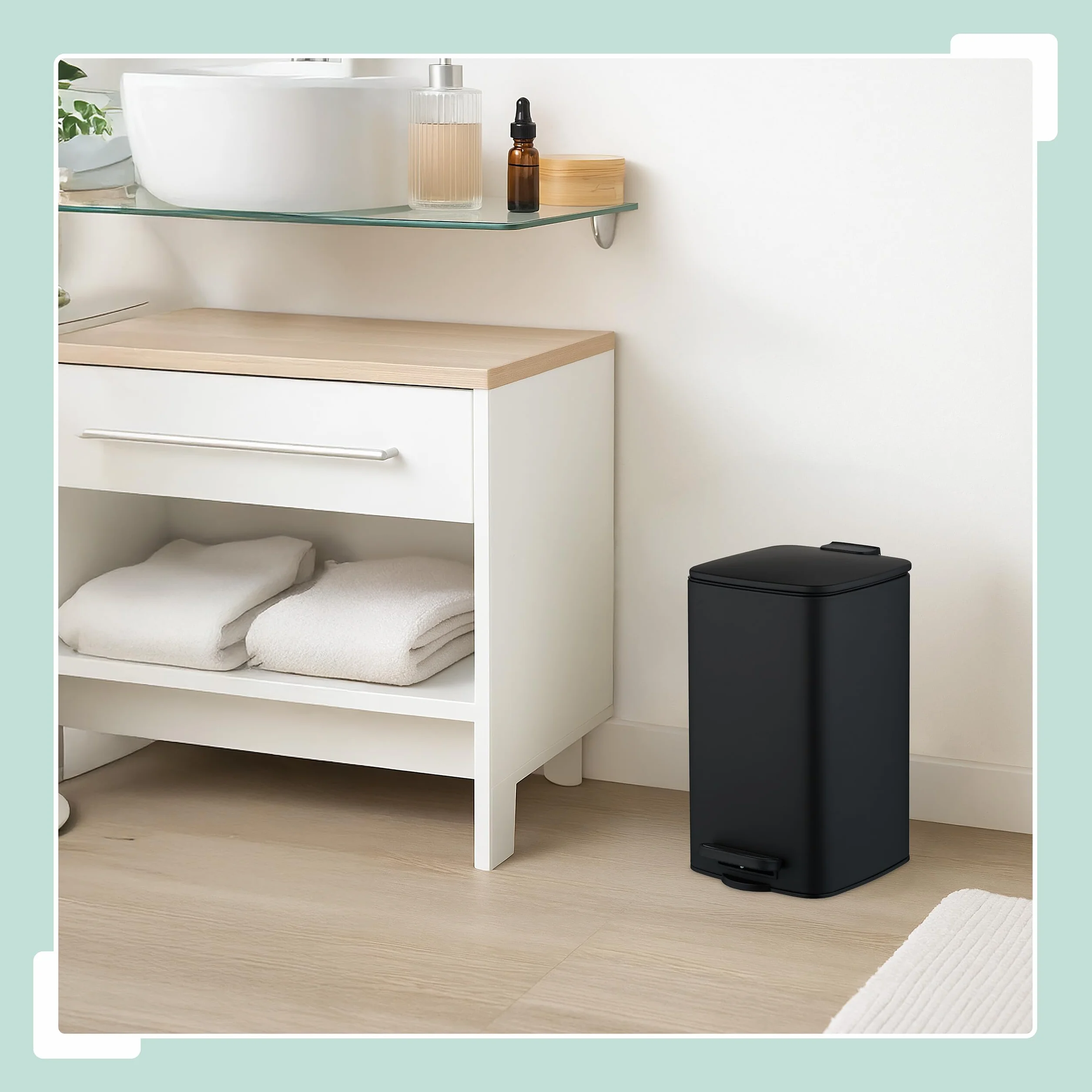 Relaxdays Cubo de Basura Baño 8 Litros Cierre Automático Metal Negro