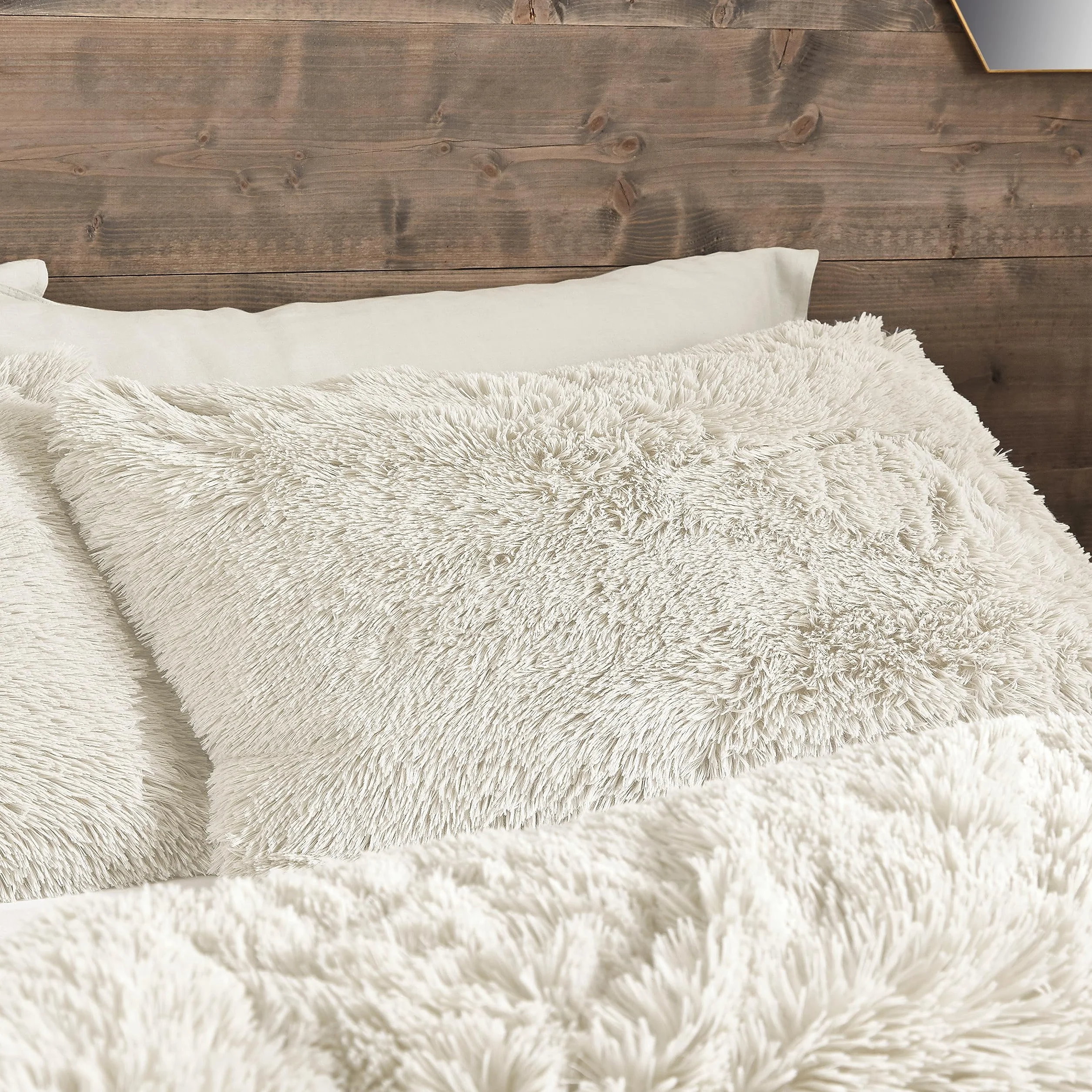 Catherine Lansfield Cuddly - Juego de Funda de edredón y Fundas de Almohada de Pelo sintético para Cama Doble, Color Crema