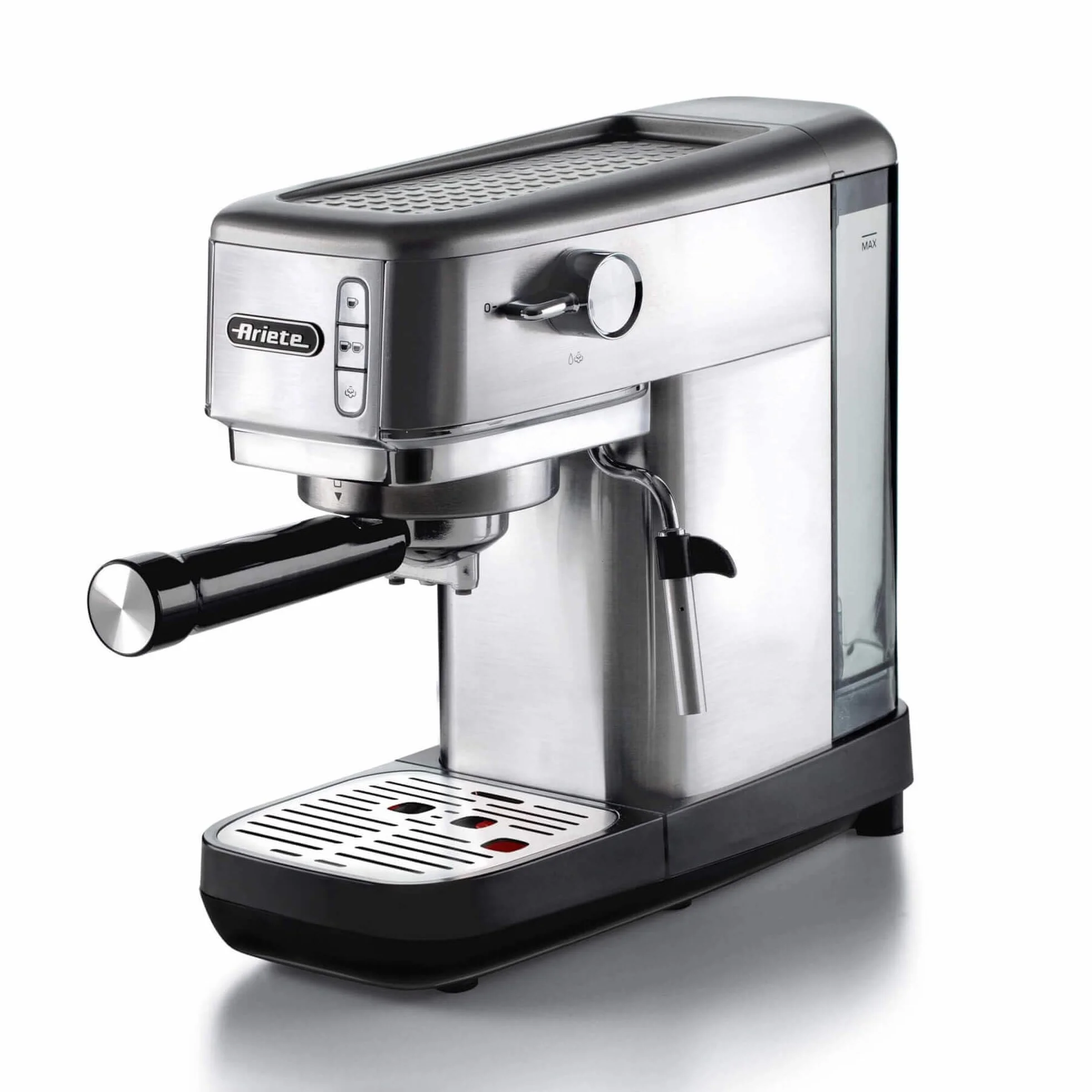 Ariete 1380 Cafetera de metal, compatible con café en polvo y monodosis ESE, 1300 W, capacidad 1,1 L, 15 bar de presión, filtro ½ tazas, dispositivo capuchino, plata