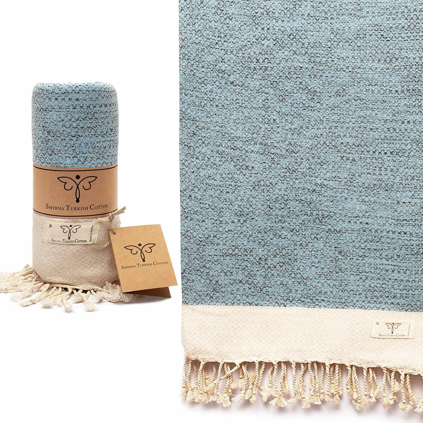 Toallas de baño SMYRNA TURKISH COTTON 100% algodón Natural 37 x 71 Pulgadas absorbentes secado rápido Azul Claro