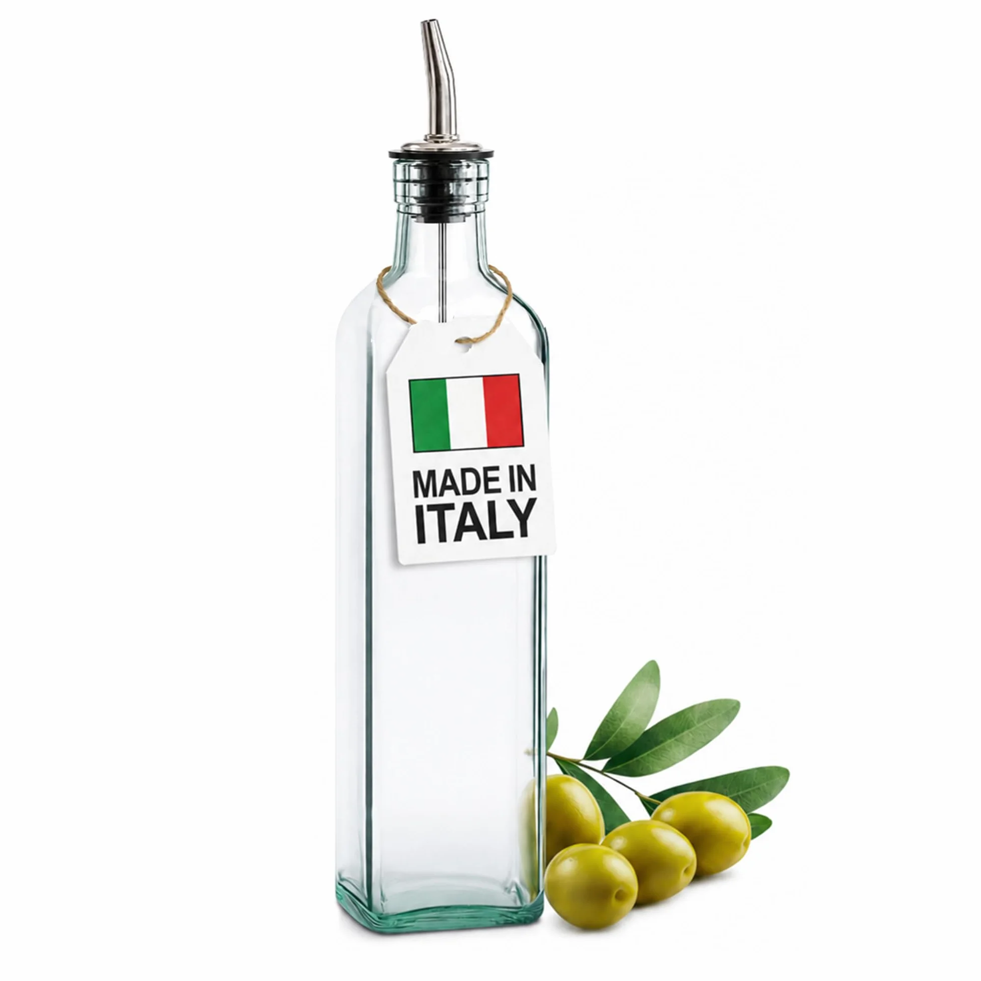 Aceitero y vinagrero italiano de vidrio, de 470 ml, dispensador de aceite de oliva con boquilla de acero inoxidable