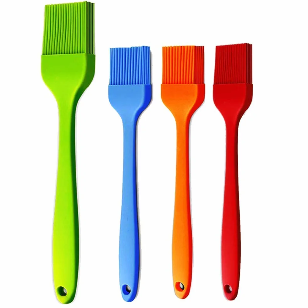 Cepillo de silicona para repostería, cepillo para barbacoa, salsa, marinada, carne, acristalamiento, aceite, resistente al calor, cocina, pastas, pasteles, apto para lavavajillas, 4 unidades