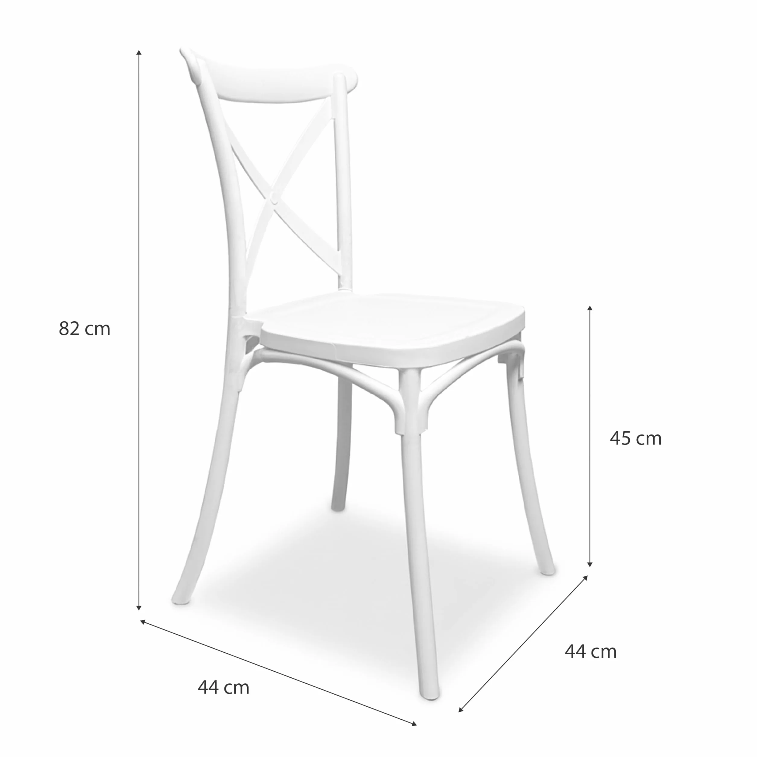 Baroni Home Set de 4 Sillas de Plástico Blanco – Apilables, Sin Montaje, Fáciles de Limpiar, con Patas Antideslizantes, para Cocina, Salón, Comedor, Exterior, 44x44x82 cm, Respaldo Trenzado