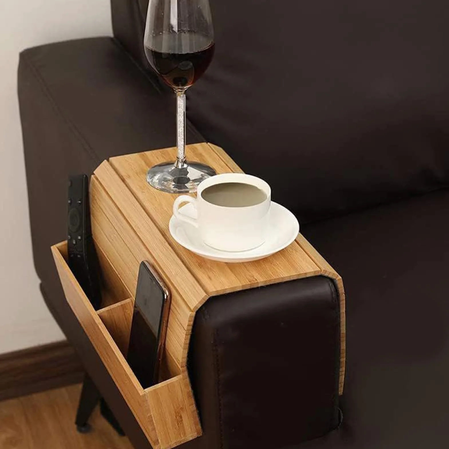 Mesa con reposabrazos para sofá, mesa plegable duradera para aperitivos y bebidas, para sala de estar, ideal para bebidas, aperitivos y comodidad