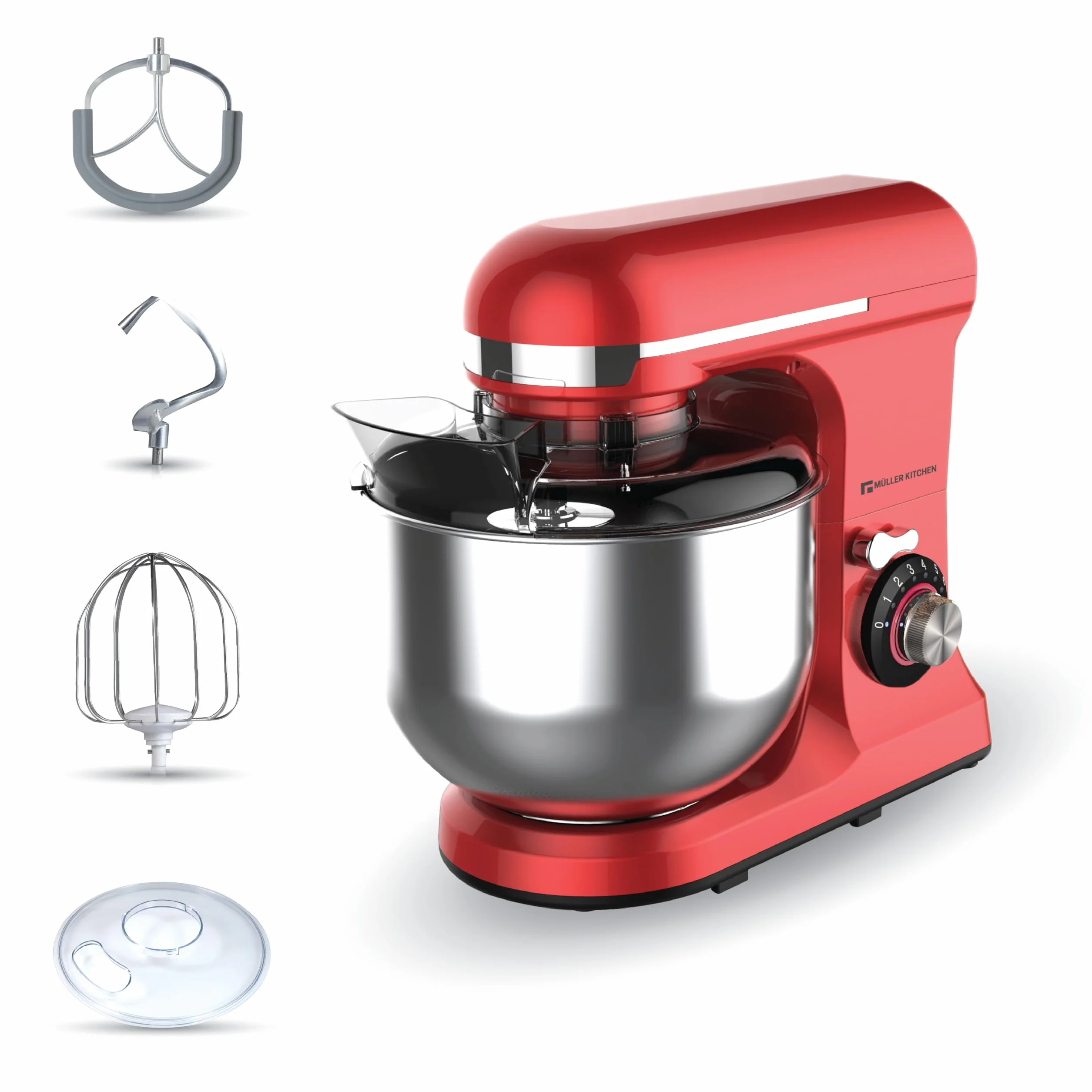 Müller Kitchen MK-6039 Robot de cocina 7L (incluye batidor, gancho para amasar y gancho para agitar, cubierta para el polvo)