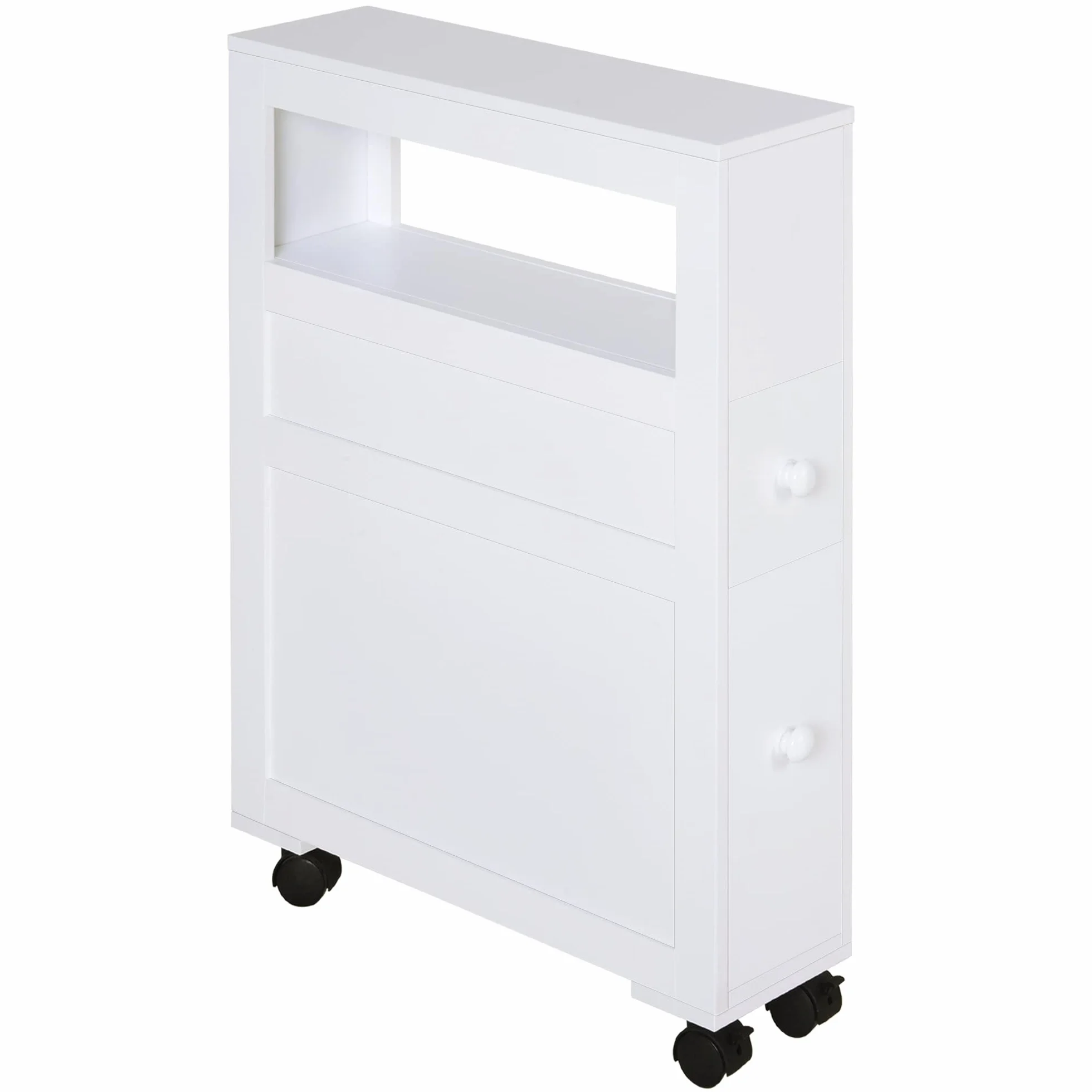 HOMCOM Armario de Baño con Ruedas Mueble de Baño Estrecho con 2 Cajones y Estante de Almacenamiento Carga 20 kg 16x52x71,5 cm Blanco