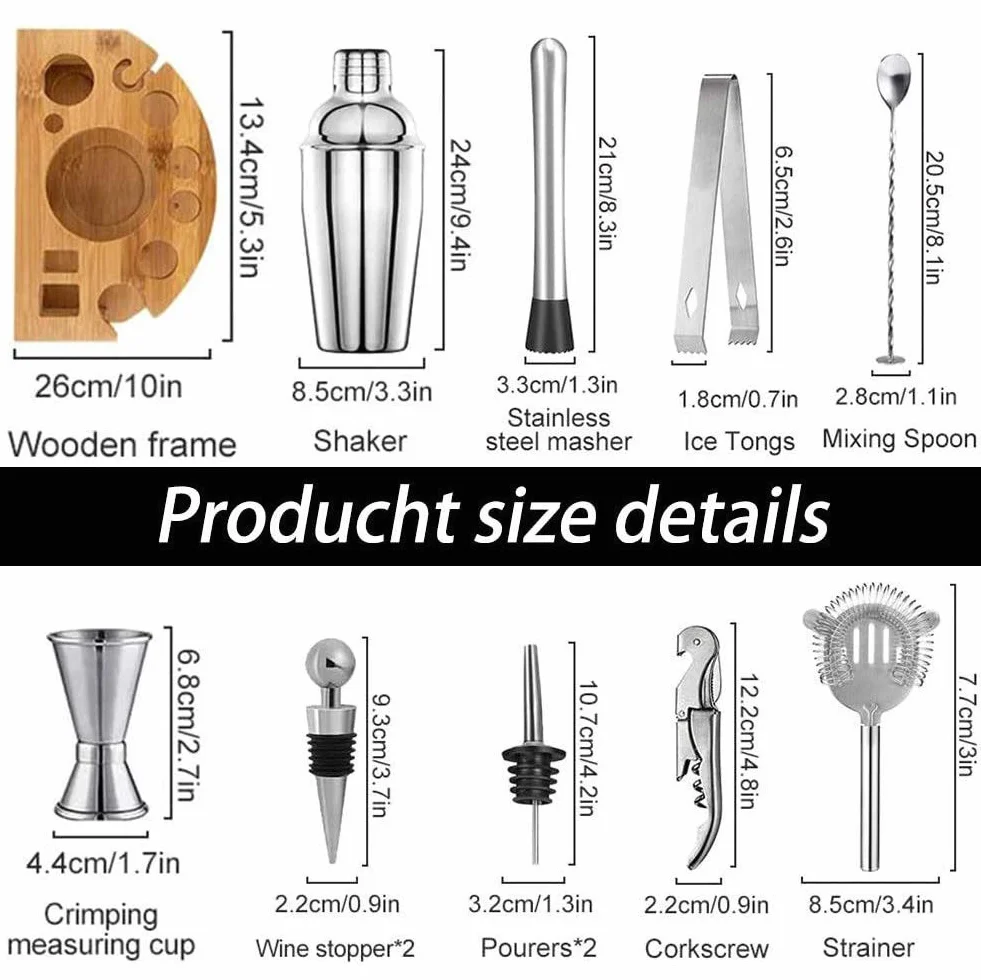 Juego de Barman de Acero Inoxidable de 12 Piezas con Soporte, Juego de coctelera de Barra para Mezclar Bebidas, la Mejor Herramienta para Hacer cócteles para Principiantes