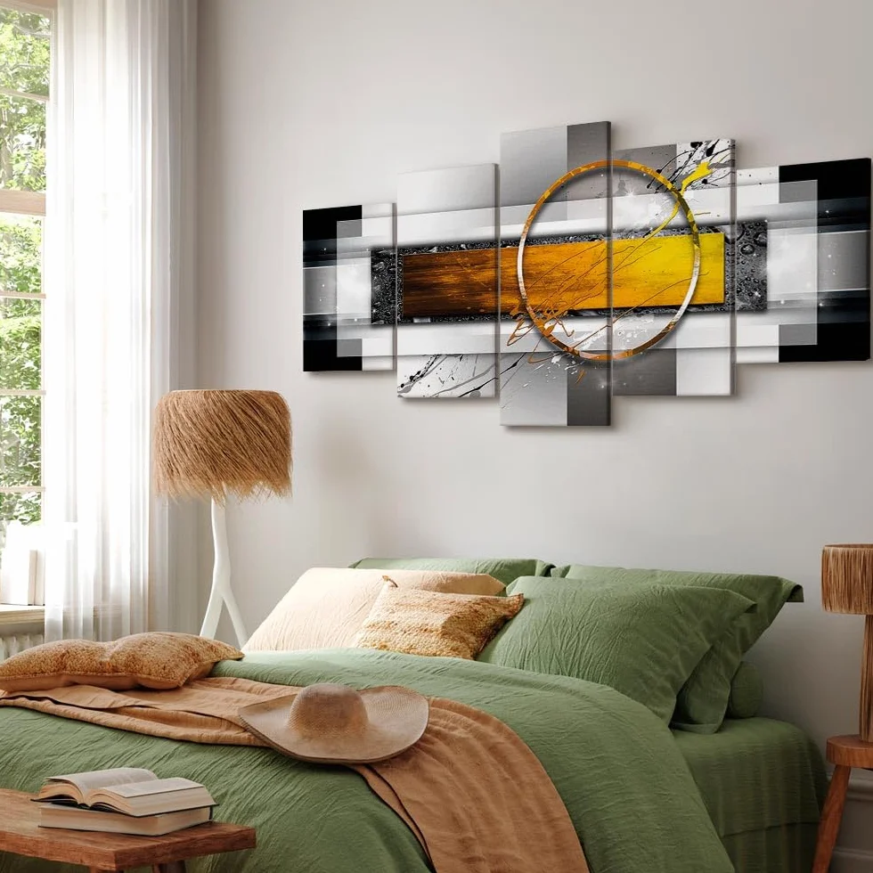 Cuadros B&D XXL - Cuadro en Lienzo Abstracto Moderno 200x100 cm 5 piezas - Impresión en material tejido no tejido cuadros decoracion salon modernos lienzos - geometrico gris Arte a-A-0052-b-p