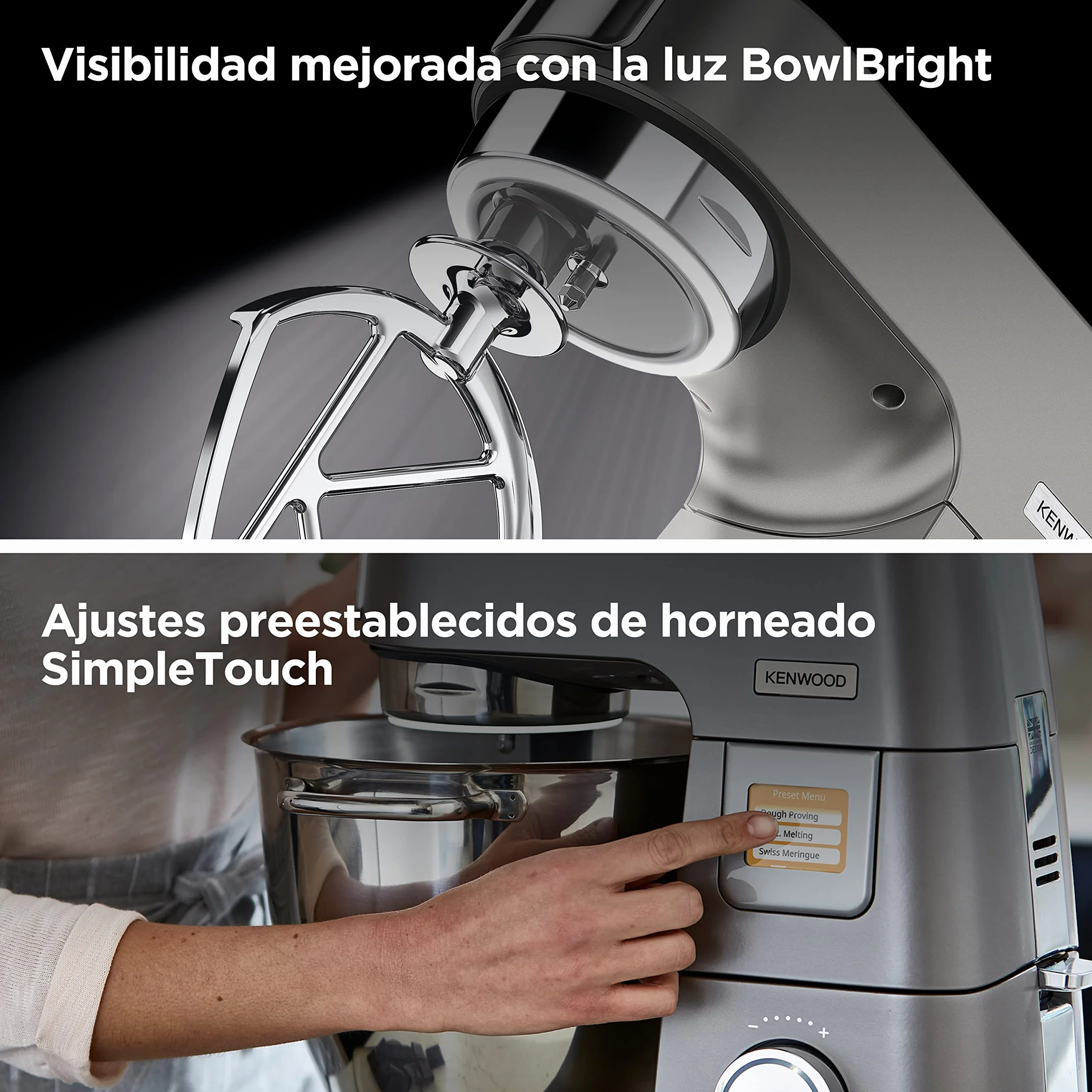 Kenwood Titanium Chef Pattissier - Robot de Cocina (1400 de potencia, bol de 7 litros y batidora de vaso de cristal incluidos, 4 herramientas, pantalla tactil), Color Plata