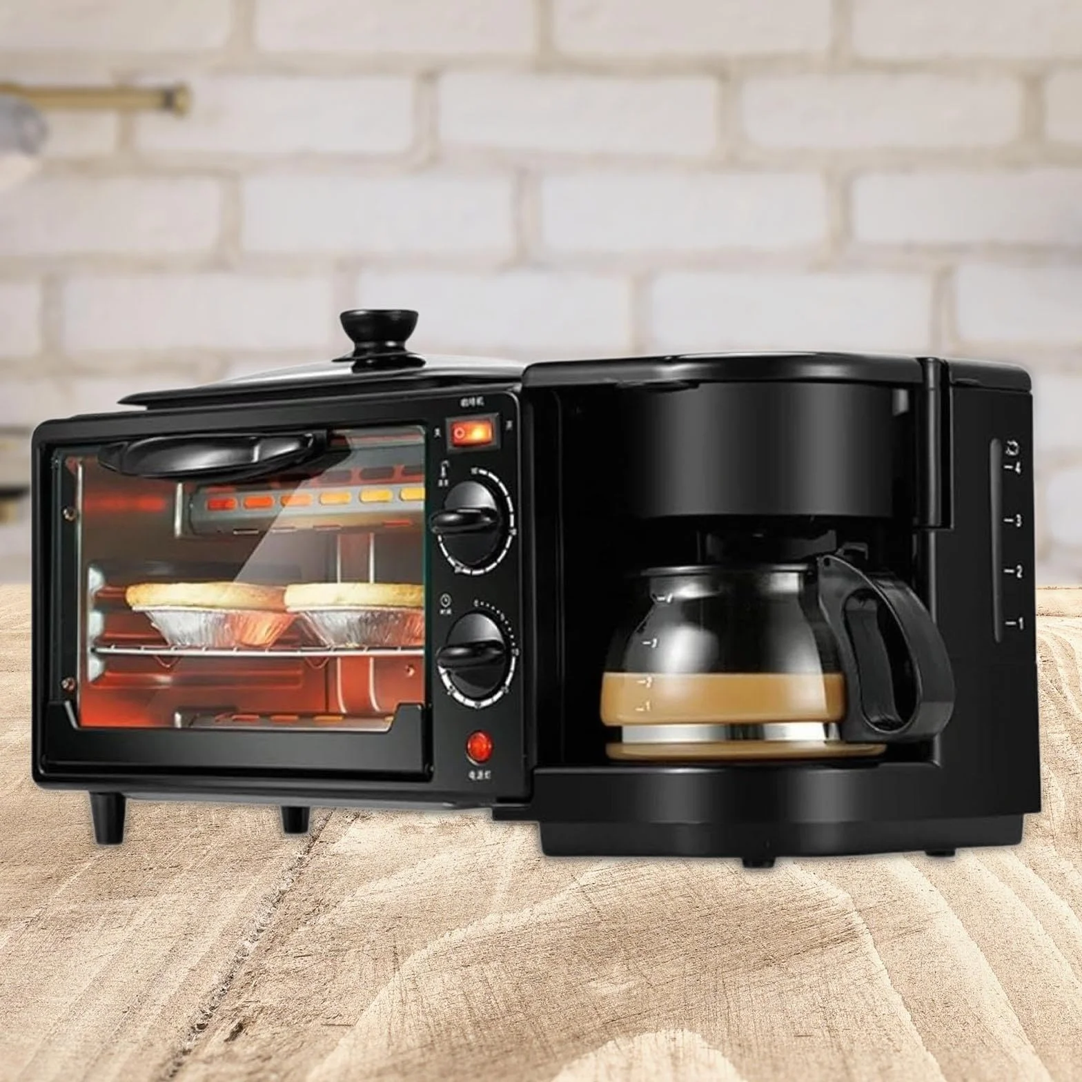 Gralara Máquina de Desayuno 3 en 1 Tostadoras Horno Horno con Temporizador Incluye Cafetera Estaciones de Desayuno Eléctricas Huevo