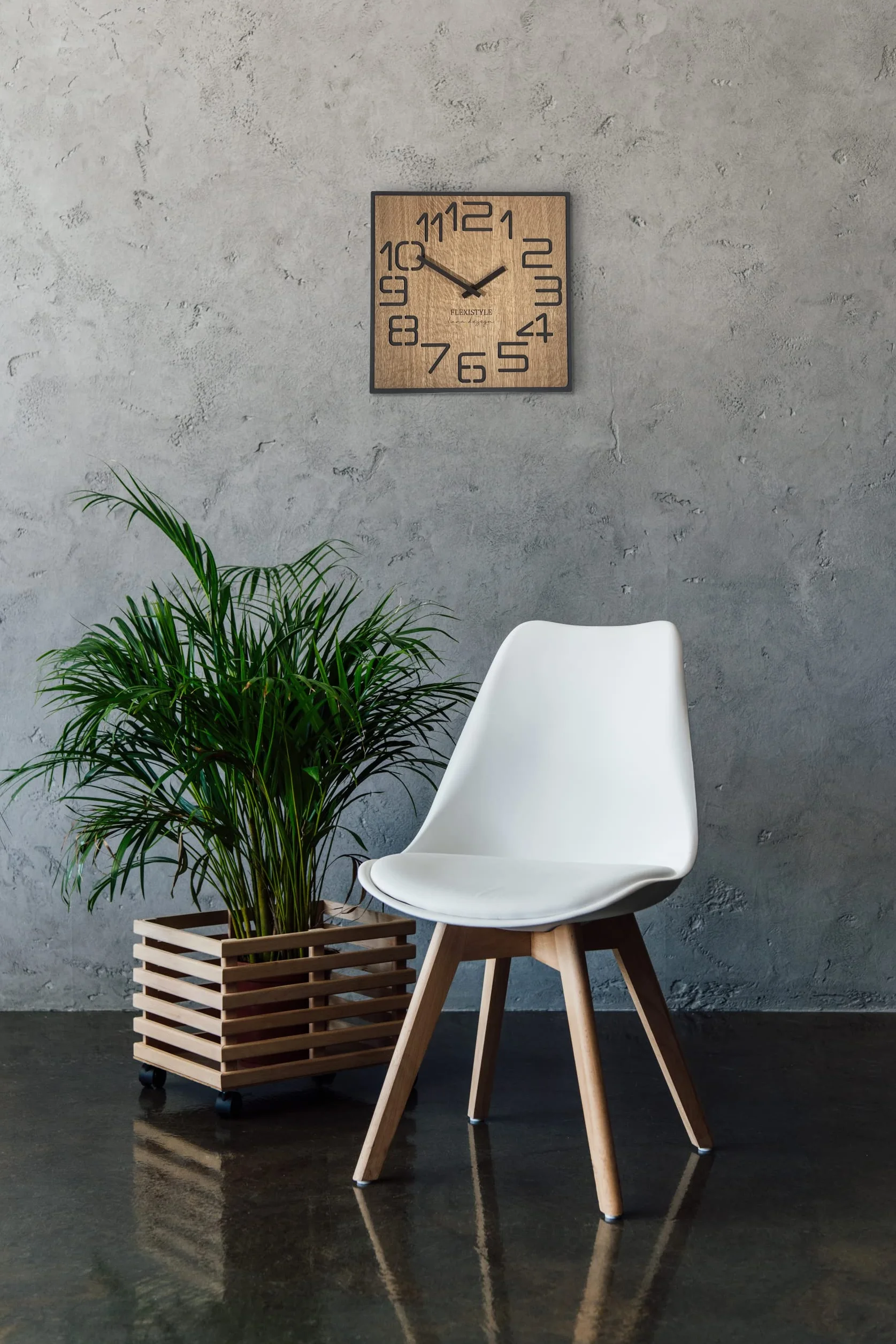 FLEXISTYLE Moderno Reloj de Pared Cuadrado Grande de Madera Eco de 50 cm de diámetro, Silencio, Aspecto de Madera, Roble, salón, Dormitorio, (Digits 40 cm)