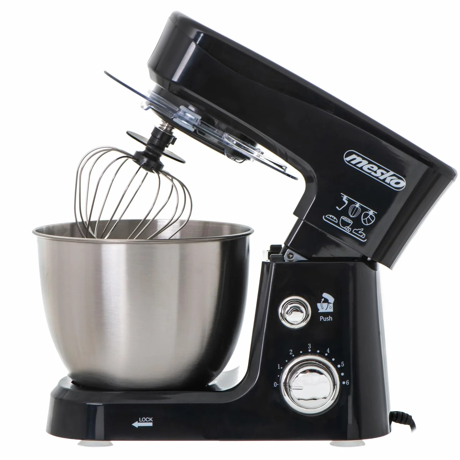 Mesko MS4217 Robot Cocina Batidora Amasadora Repostería, Recipiente Acero Inoxidable de 3,5 l, 6 Velocidades, Gancho para Amasar, Varilla Mezcladora, 1200 W