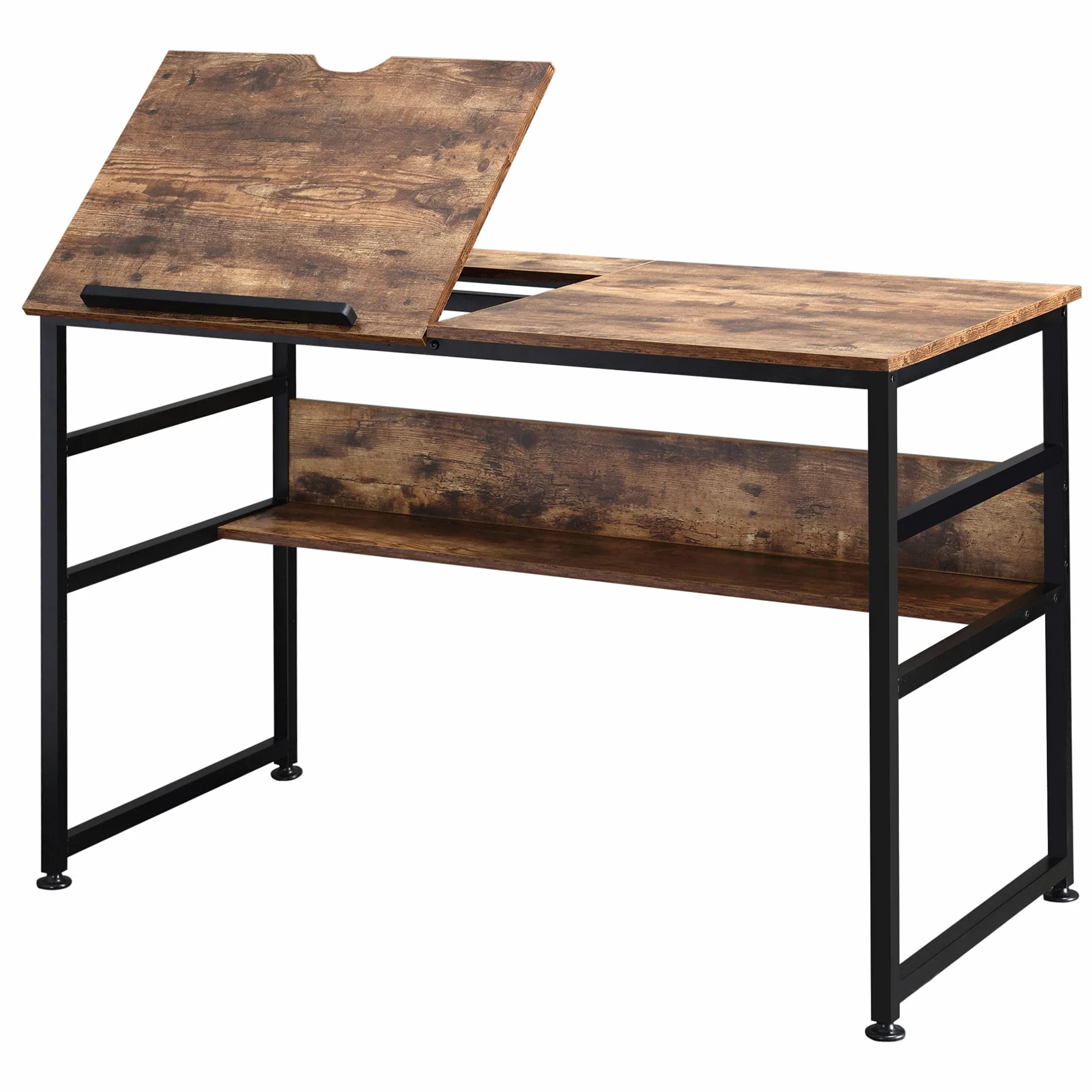 HOMCOM Mesa de dibujo ajustable 15 niveles tablero inclinable Marrón | Mesa de dibujo, estación de trabajo para pintar, escritorio multifuncional, estante de almacenamiento, Home Office.