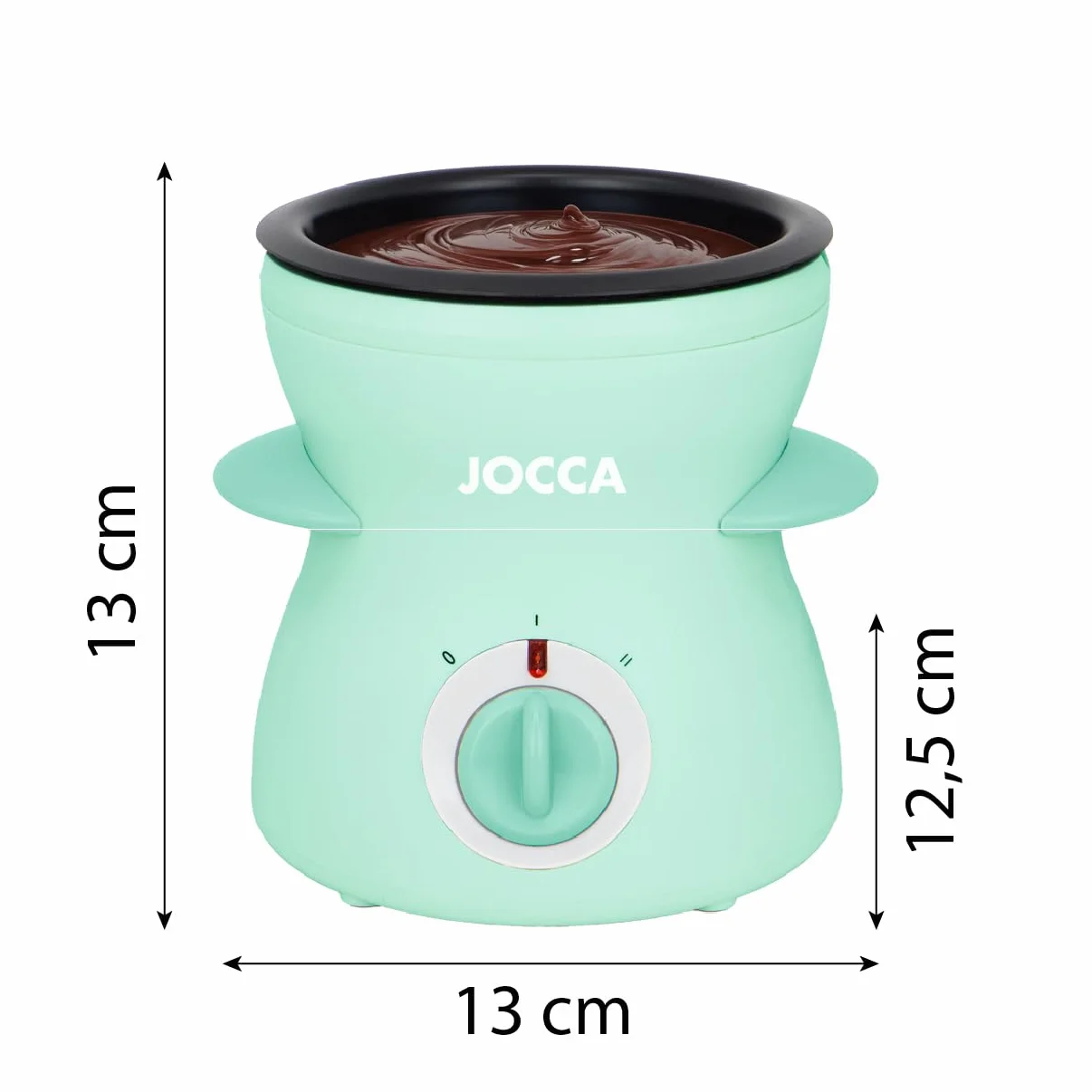 Jocca Mini fondue eléctrica 350 ml 2 niveles temperatura antiadherente extraíble 4 tenedores turquesa