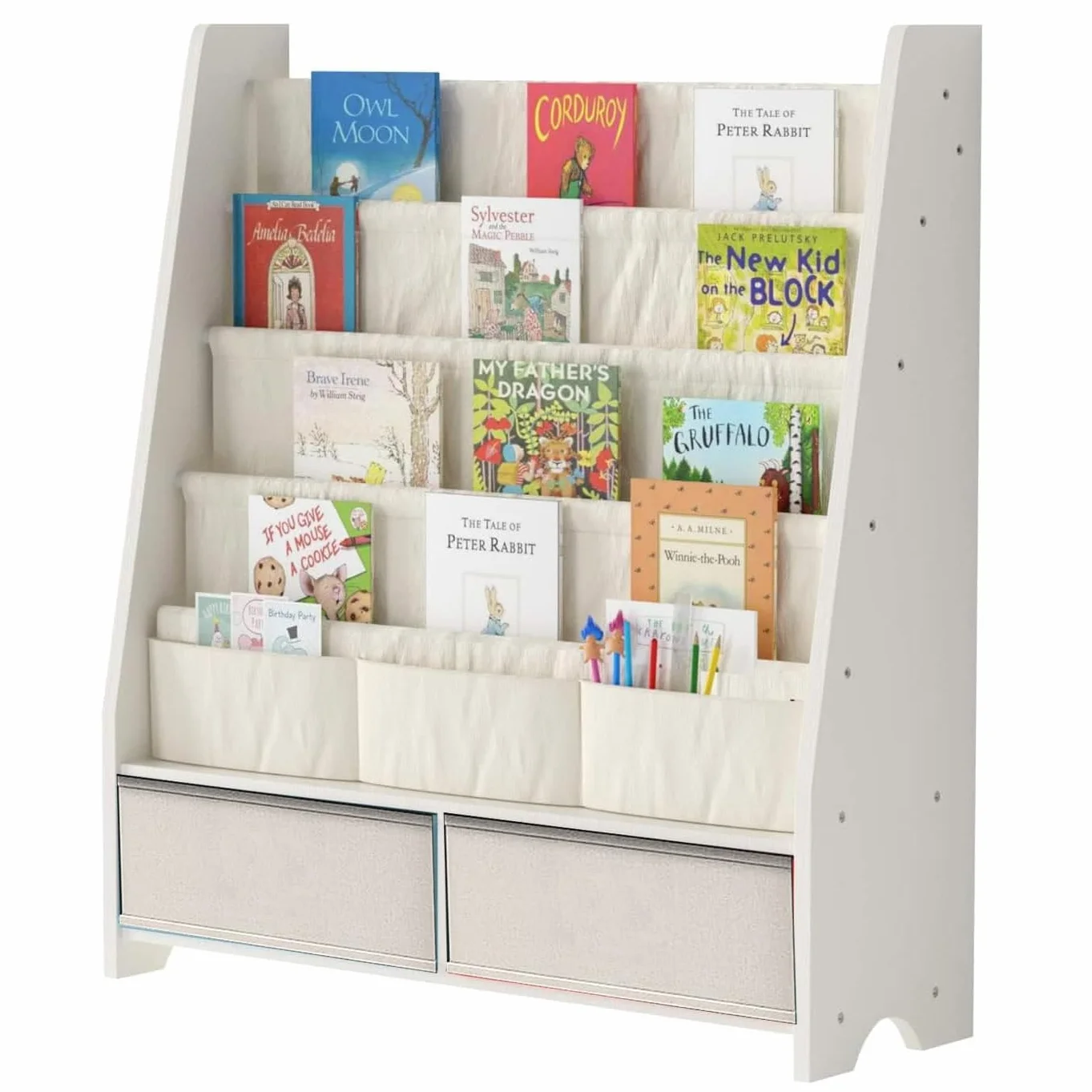 HEYOUTH Estantería Montessori de Madera Maciza con 2 Cajas y 4 Estantes Abiertos - Mueble Infantil, Armario de Almacenamiento con Anti-Vuelco 86x70x28cm