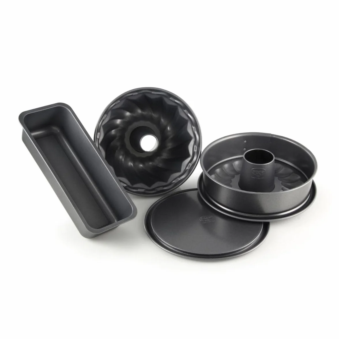 Dr. Oetker Back Harmonie, Juego Repostería Desmontable de 1 y 2 Fondos, Molde Rectangular y Rosco Alto en Acero con Revestimiento Antiadherente Especial, Color Negro, 4 uds