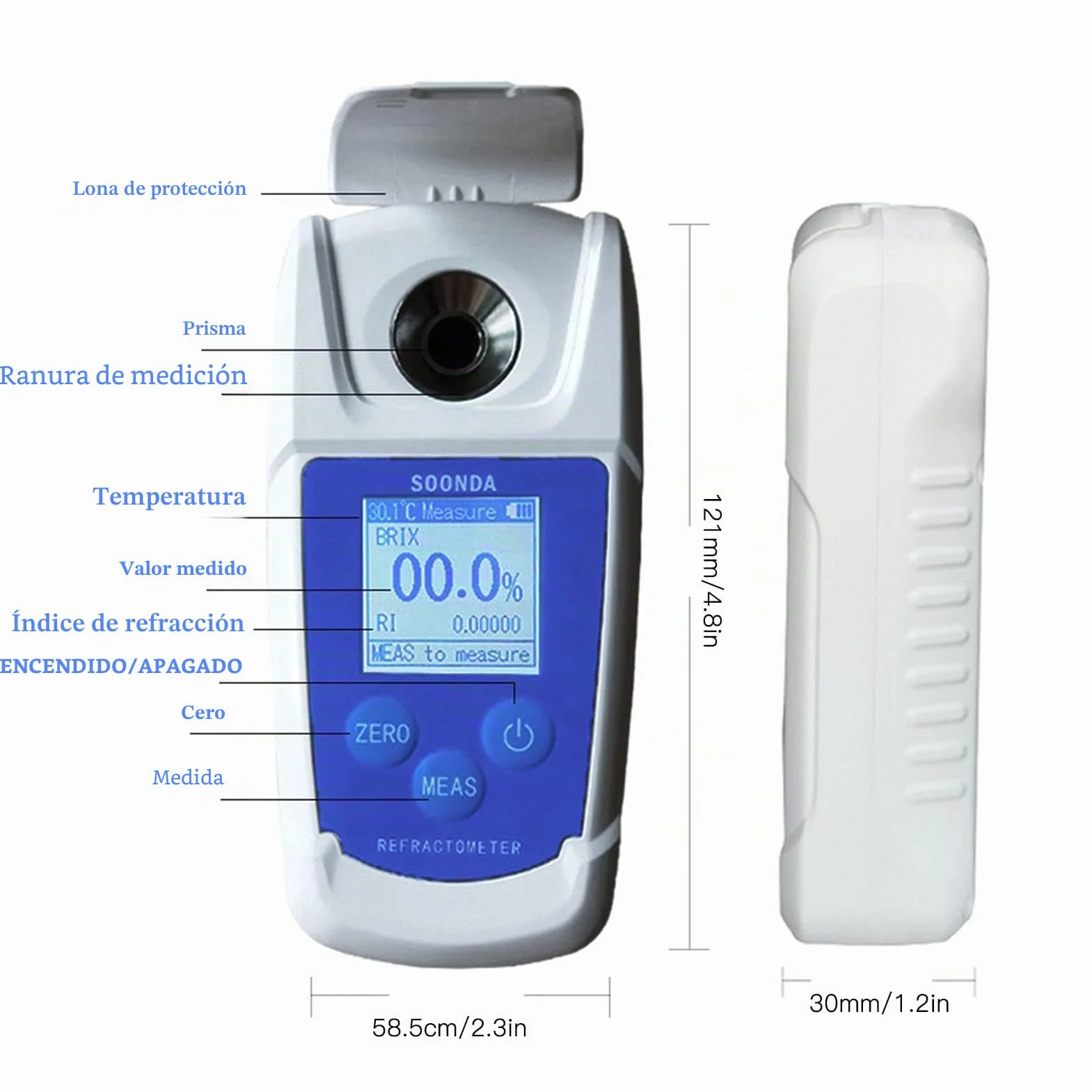 Refractómetro Digital Brix 0-55%, Medidor de Azúcar de Alta Precisión con Calibración Automática, para Frutas, Bebidas y Vino