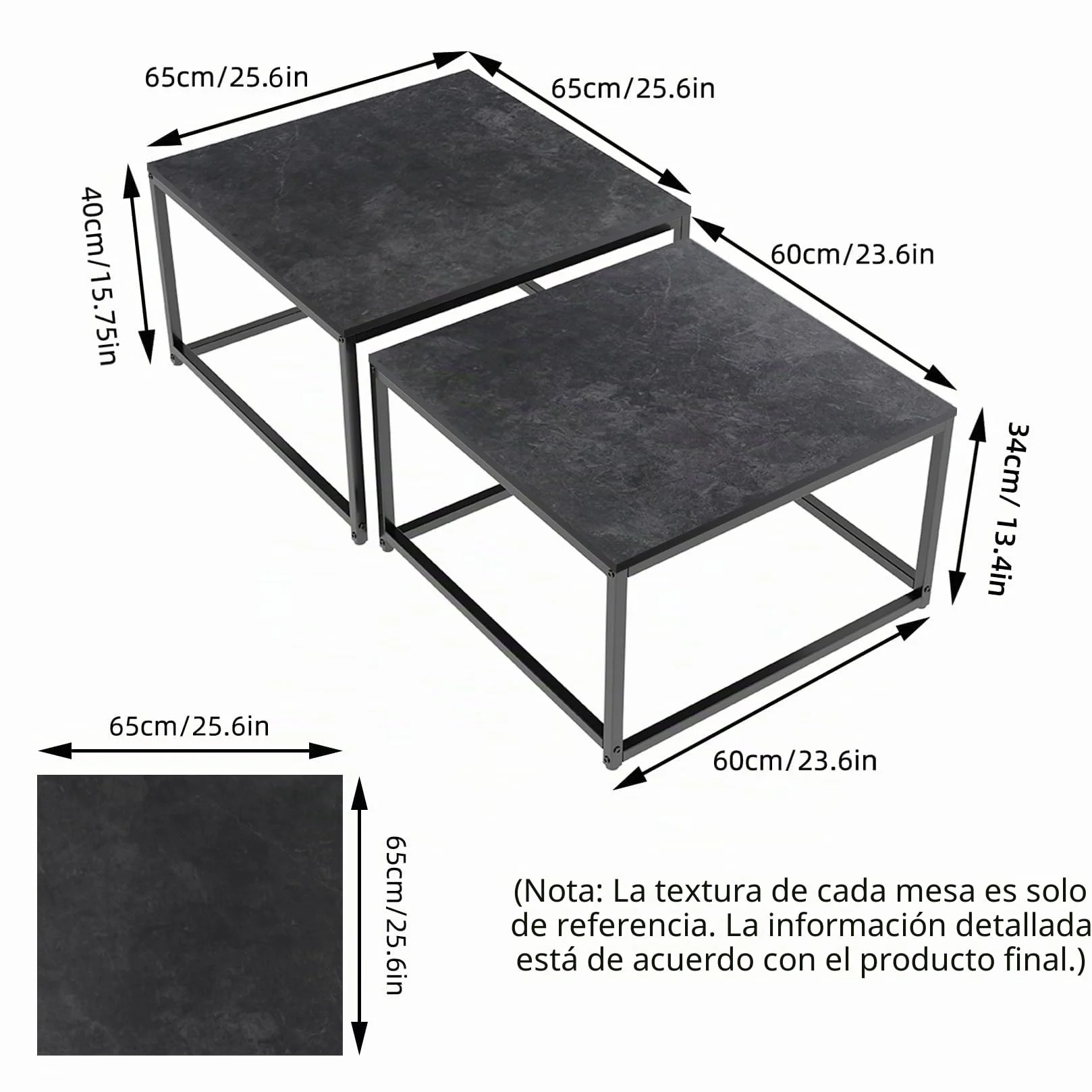 FATIVO Mesa Nido de Centro de Mármol: Mesa de Café Cuadrada Nórdica de Piedra Sinterizada y Metal para Salón Sofá Hogar Oficina, Antracita