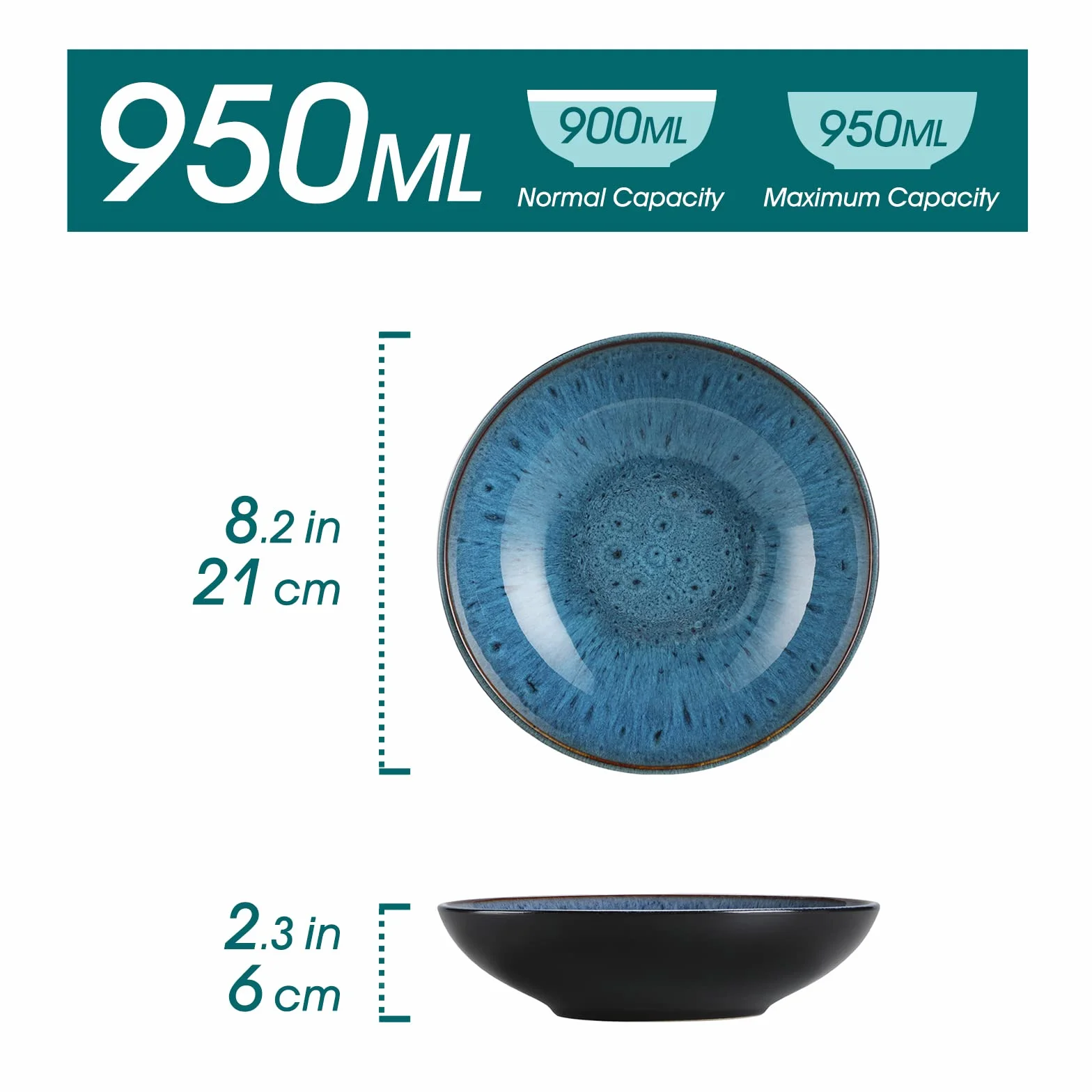 vancasso BUBBLE 8 Platos Hondos Juego de Platos de Gres, Platos Hondos para Sopa | Pasta | Risotto | Ensalada | Postre, Servicio de Mesa, Estilo Vintage Azul