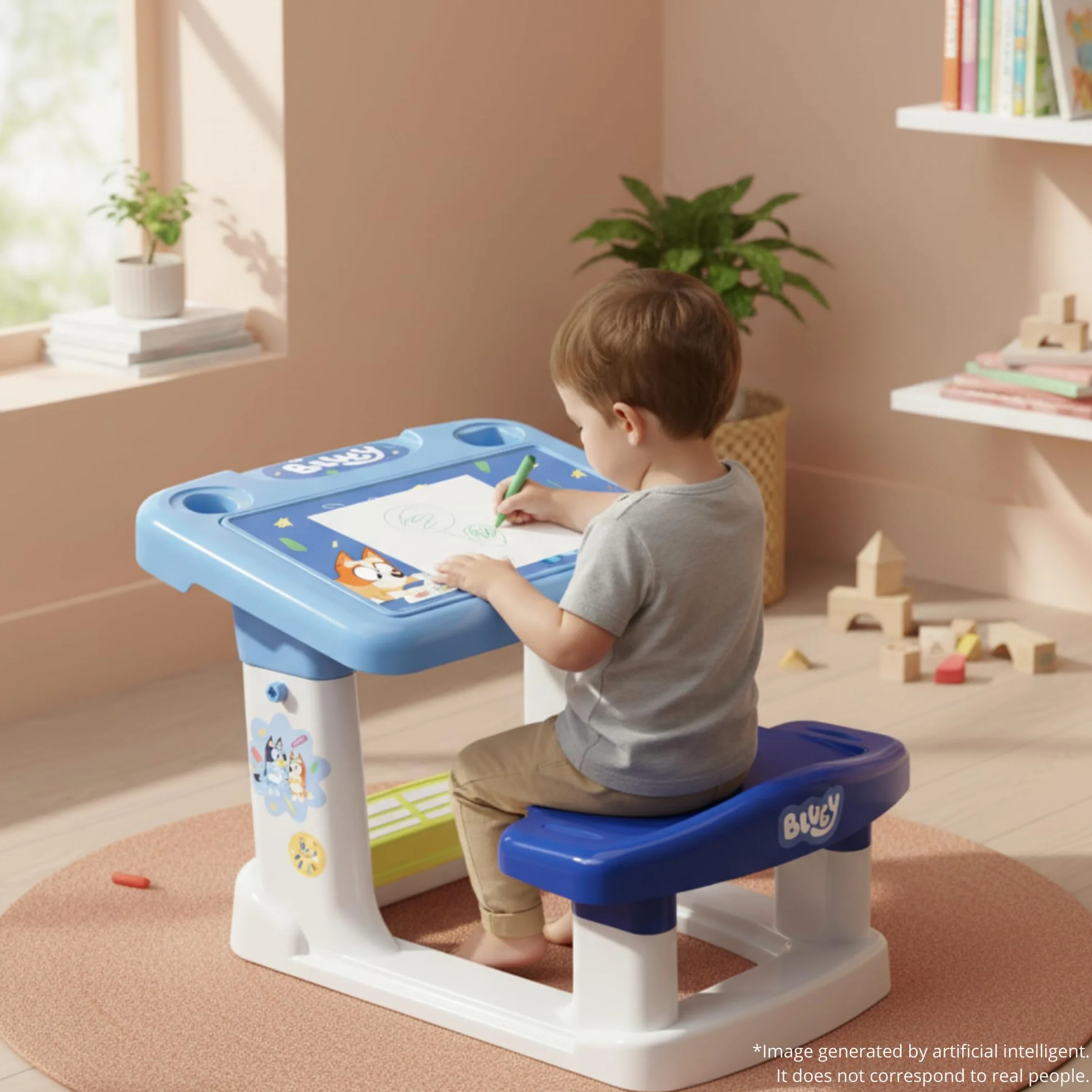 Pupitre Bluey Escritorio Infantil Ergonómico con Personajes de Bluey a Partir de 24 Meses