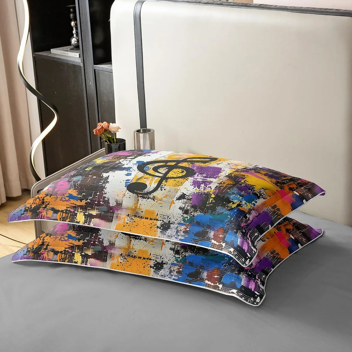 Notas musicales 100 % algodón natural edredón tamaño XL colorido arte callejero graffiti hippie ropa de cama juego de ropa de cama tema musical hip pop música colcha cubierta 3 piezas