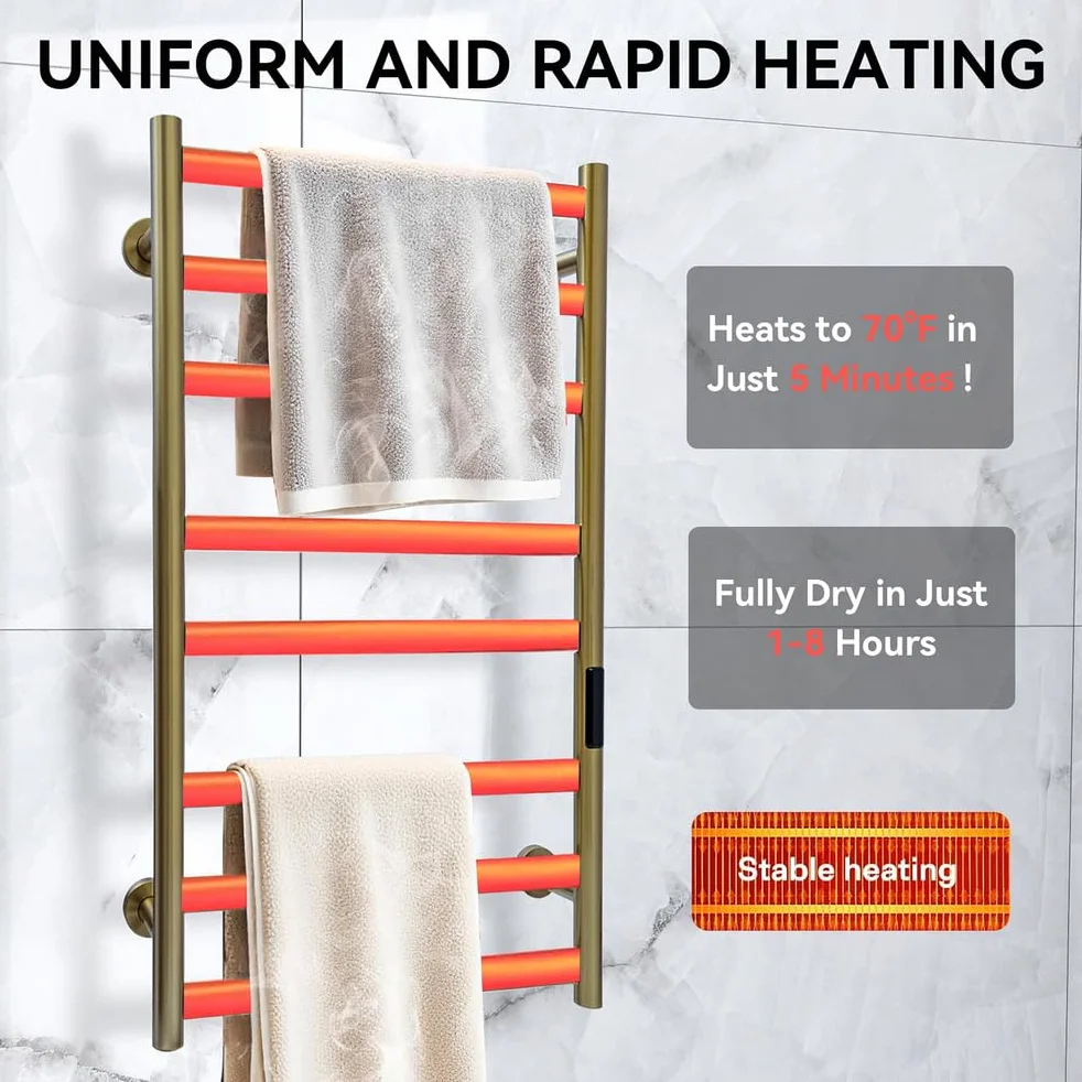 Toallero calentador, cepillado para baño, toallero eléctrico montado en la pared con control de temperatura y temporizador de 1 a 8, enchufable/cableado