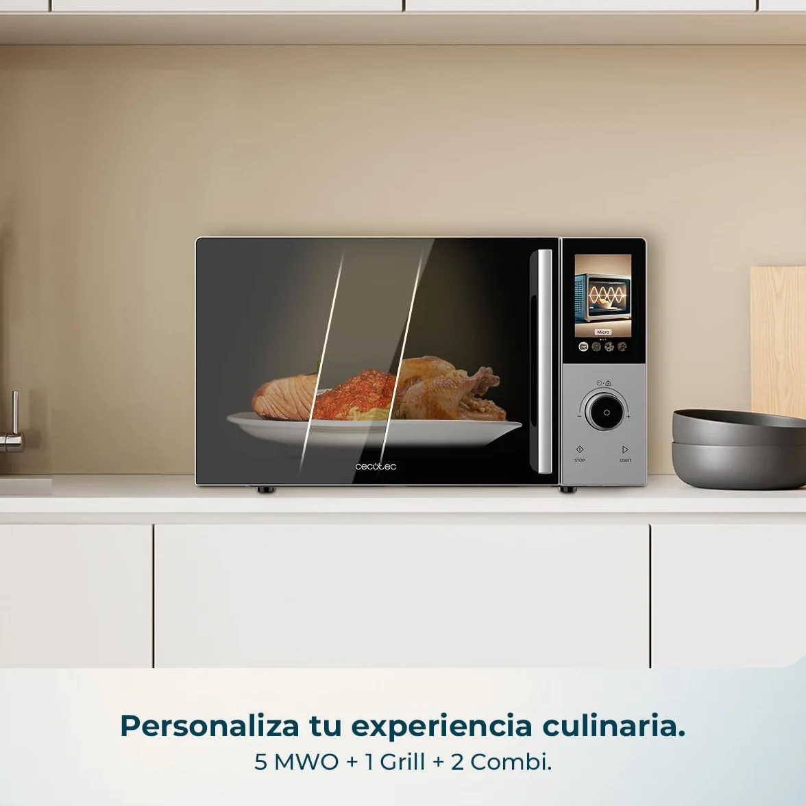 Cecotec Microondas Digital Táctil con Grill 25L Convection 2500 Touch 900W Grill 1200W Convección 2200W 8 Programas