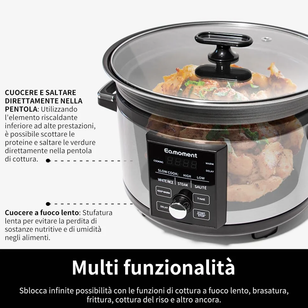 Olla de cocción lenta programable 5L, multicocción eléctrica 4 en 1