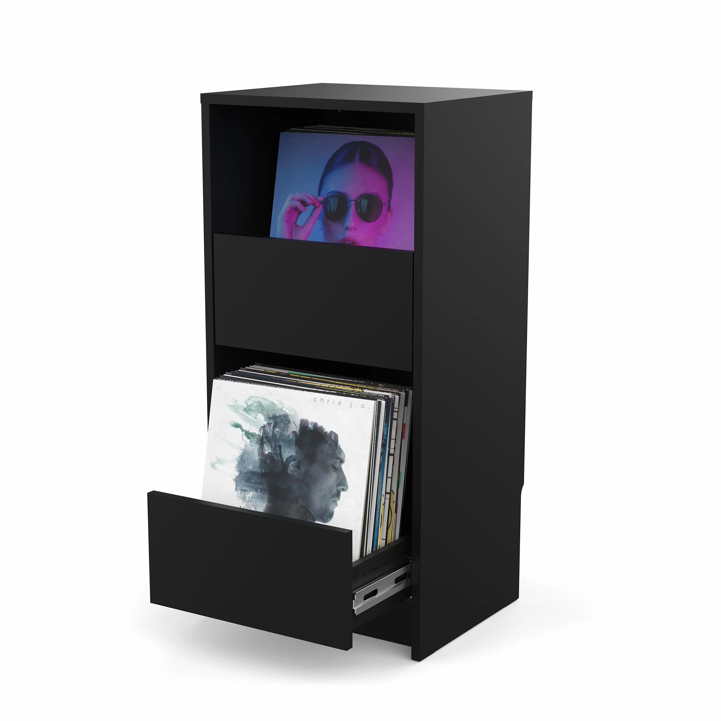 Glorious Vinyl Vault - Armario para Discos de Vinilo con cajones de Cierre Suave para LPs de 12 Pulgadas, Capacidad para 160 álbumes, diseño Modular, Color Negro