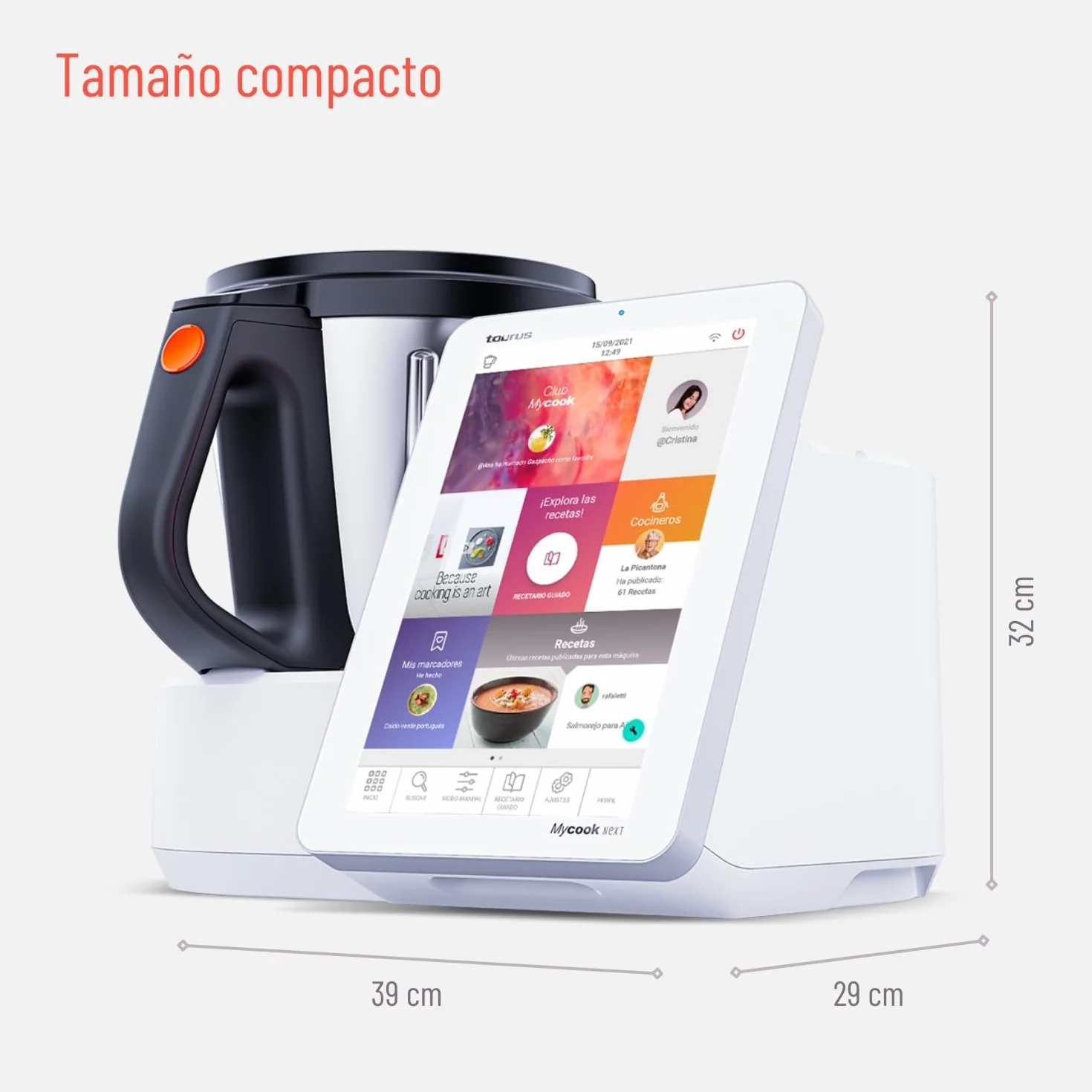 Taurus Mycook Next - Robot de Cocina con wifi, pantalla XXL, cocina por voz, inducción, cocción lenta o alta temperatura, sous-vide, 30 funciones, 2000W, jarra 3.75L, app mycook + accesorios