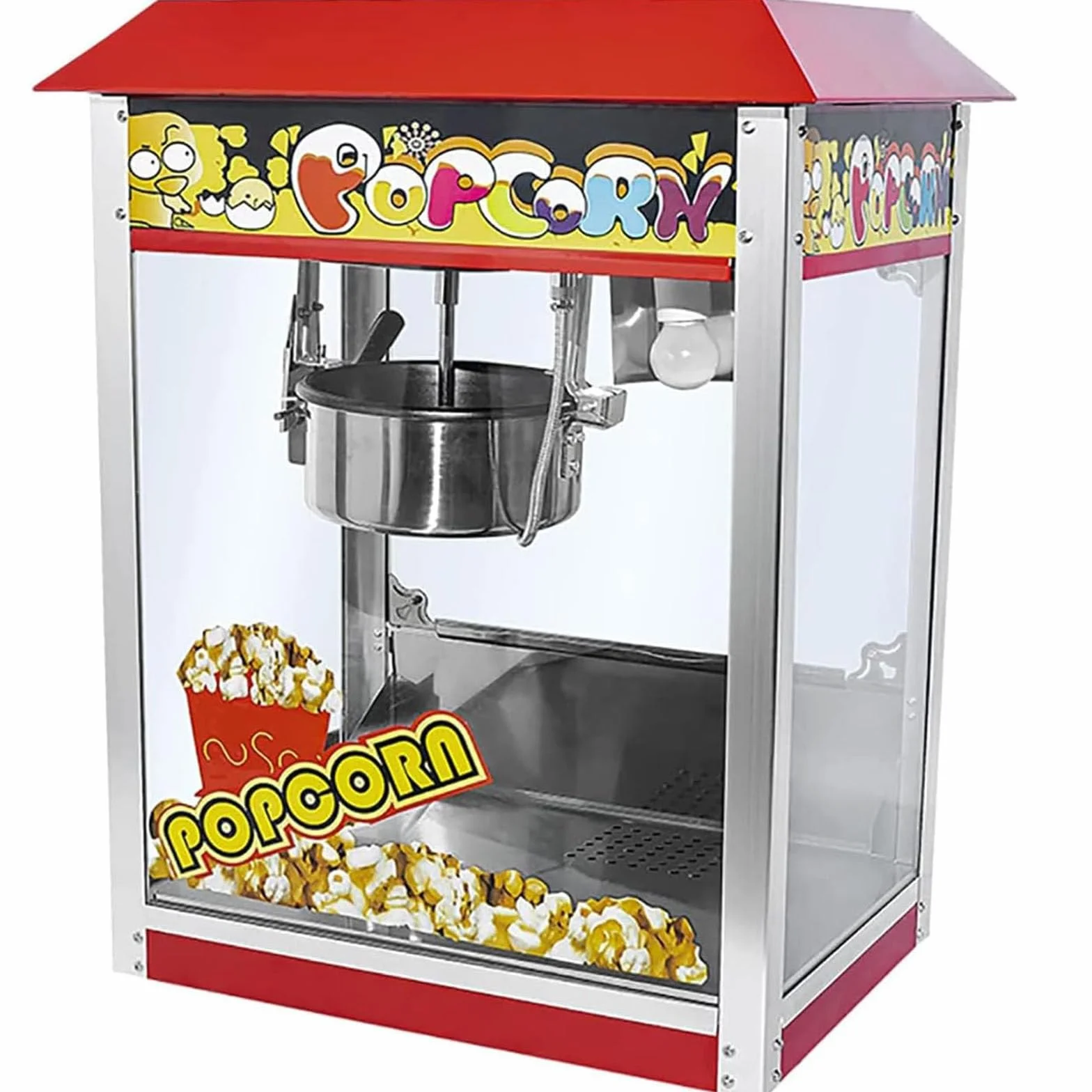 Máquina de Palomitas,Superficie de Calentamiento Extraíble | Antiadherente，profesional, comercial, de acero inoxidable, grande, retro,1400W