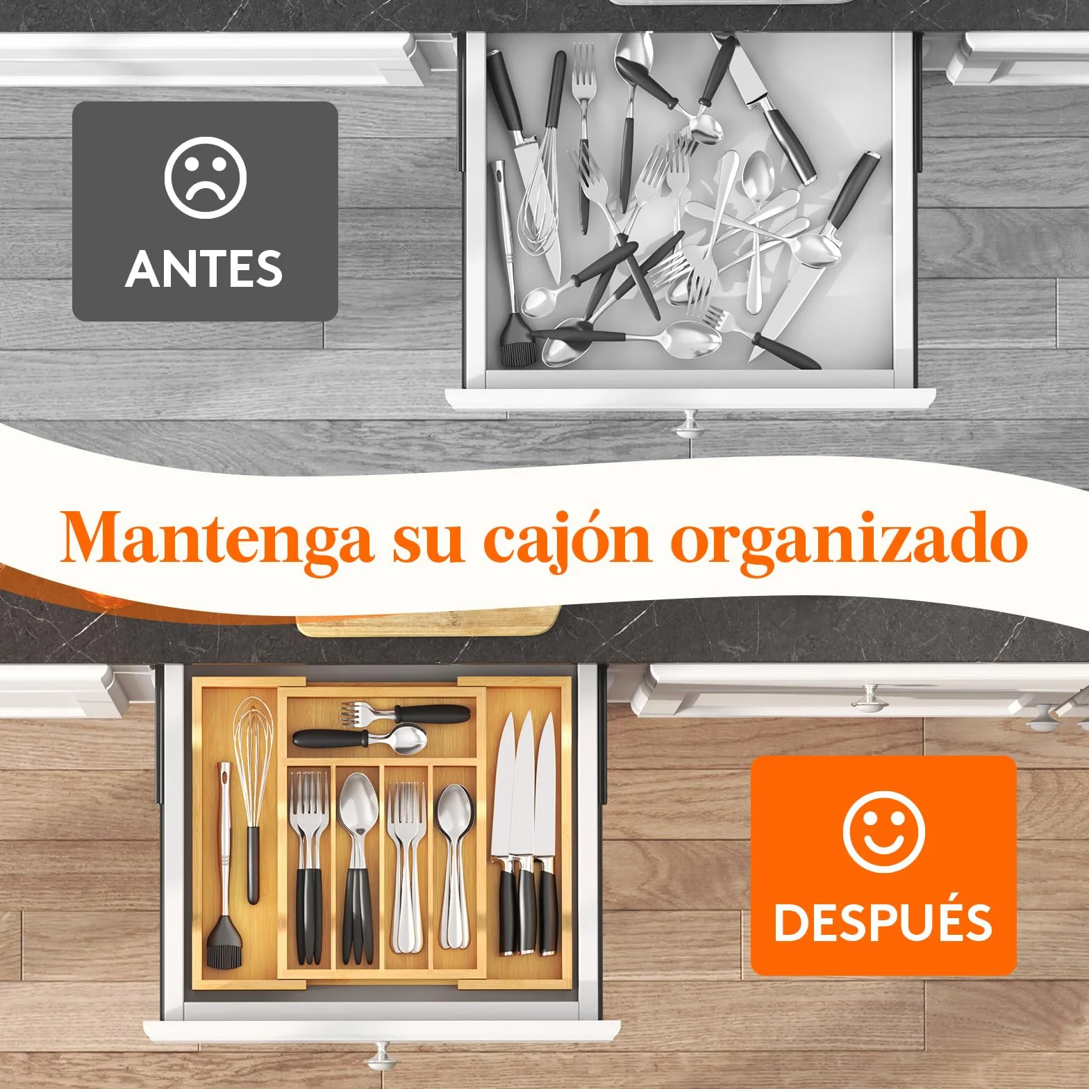 Lifewit Organizador Cubiertos de Bambú Extensible Cajón 24-40 cm Profundidad 33cm