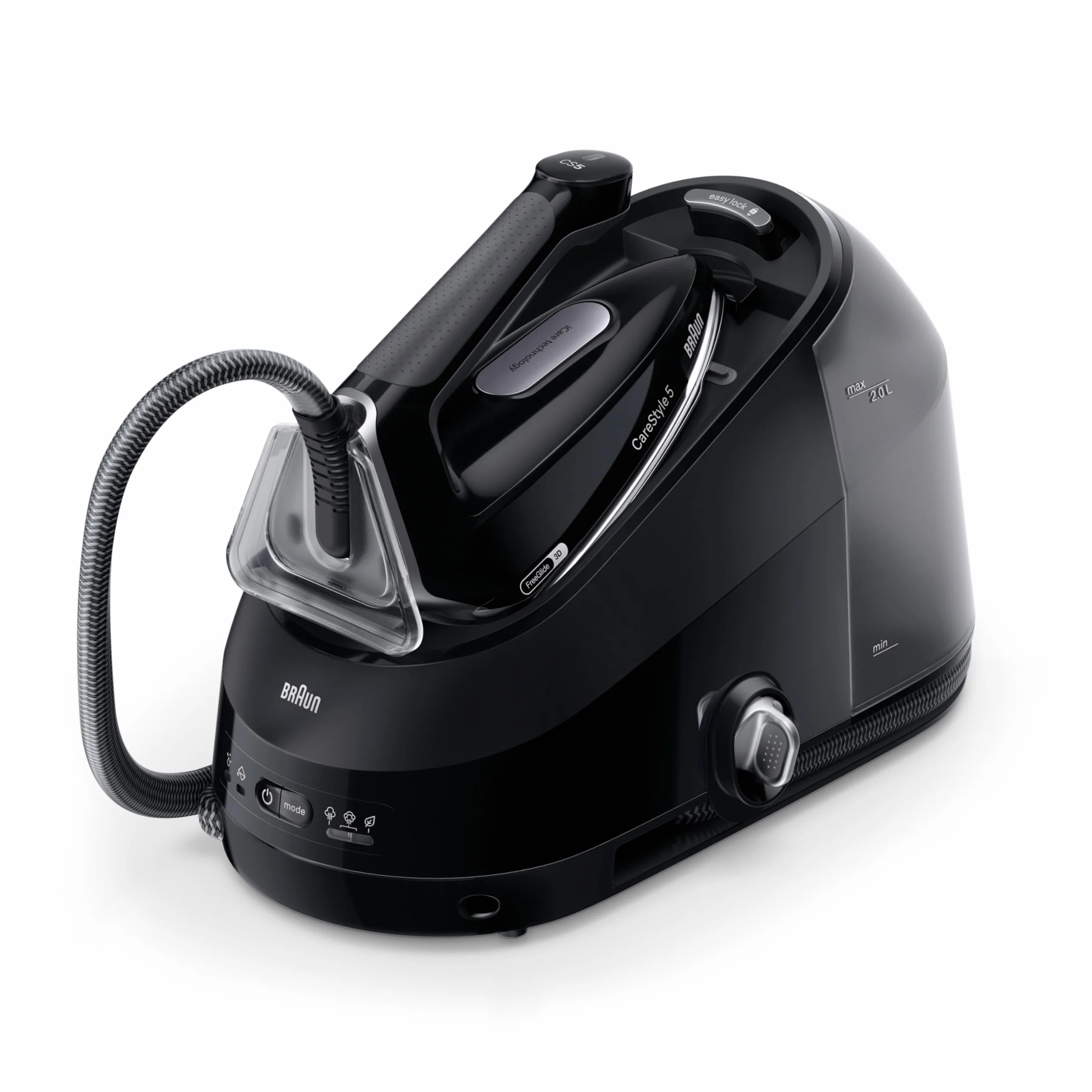 Braun CareStyle 5 IS5249BK, Plancha de Vapor con Tecnología FreeGlide 3D, 150 g/min de Vapor, Calentamiento Rápido, iCareMode, Planchado Vertical, Anti Goteo, Tanque Agua Desmontable 2L, 2400W, Negro