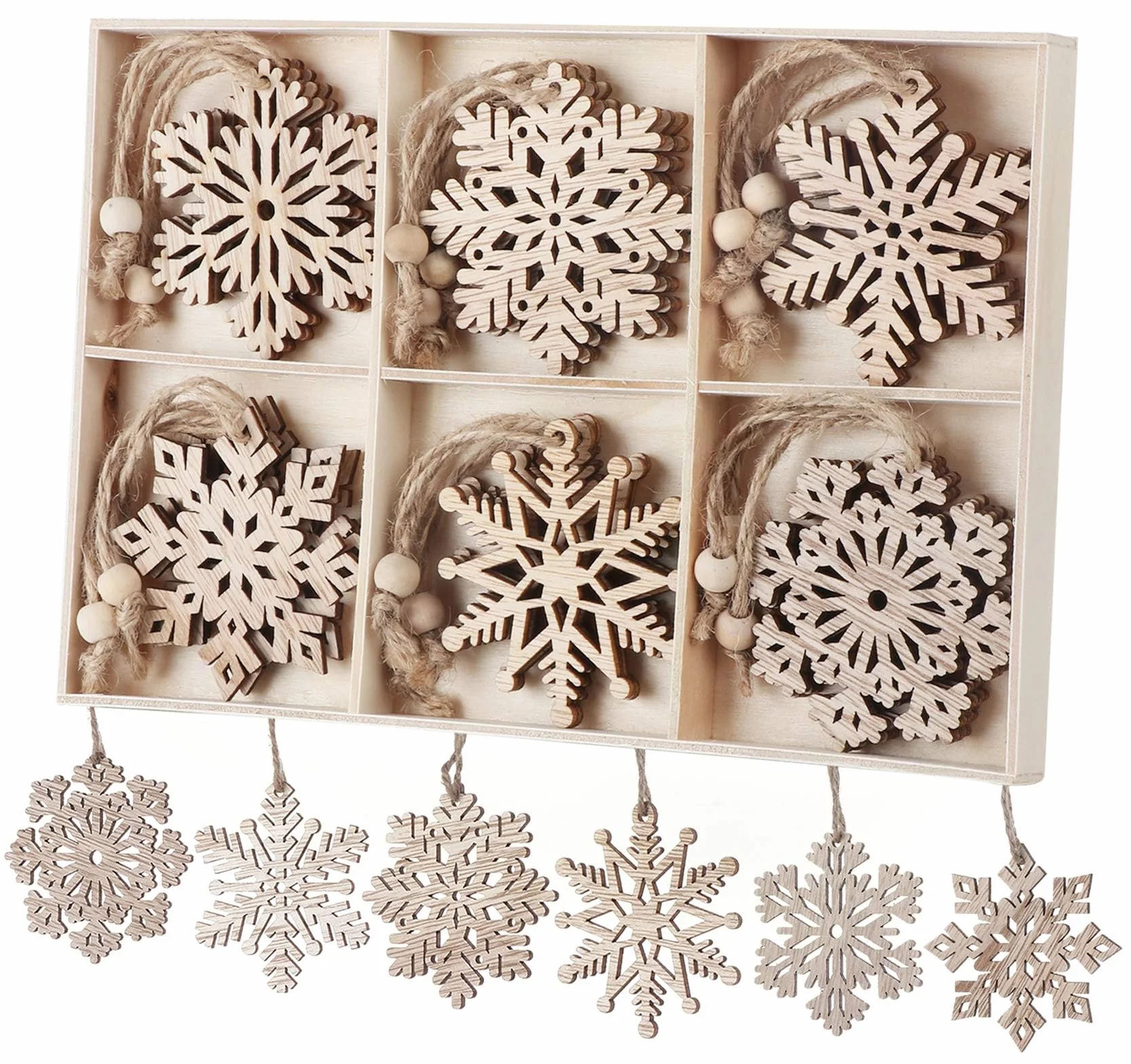 Adornos de Madera Navidad Copos de Nieve 18pcs Colgante Decoración Rústica