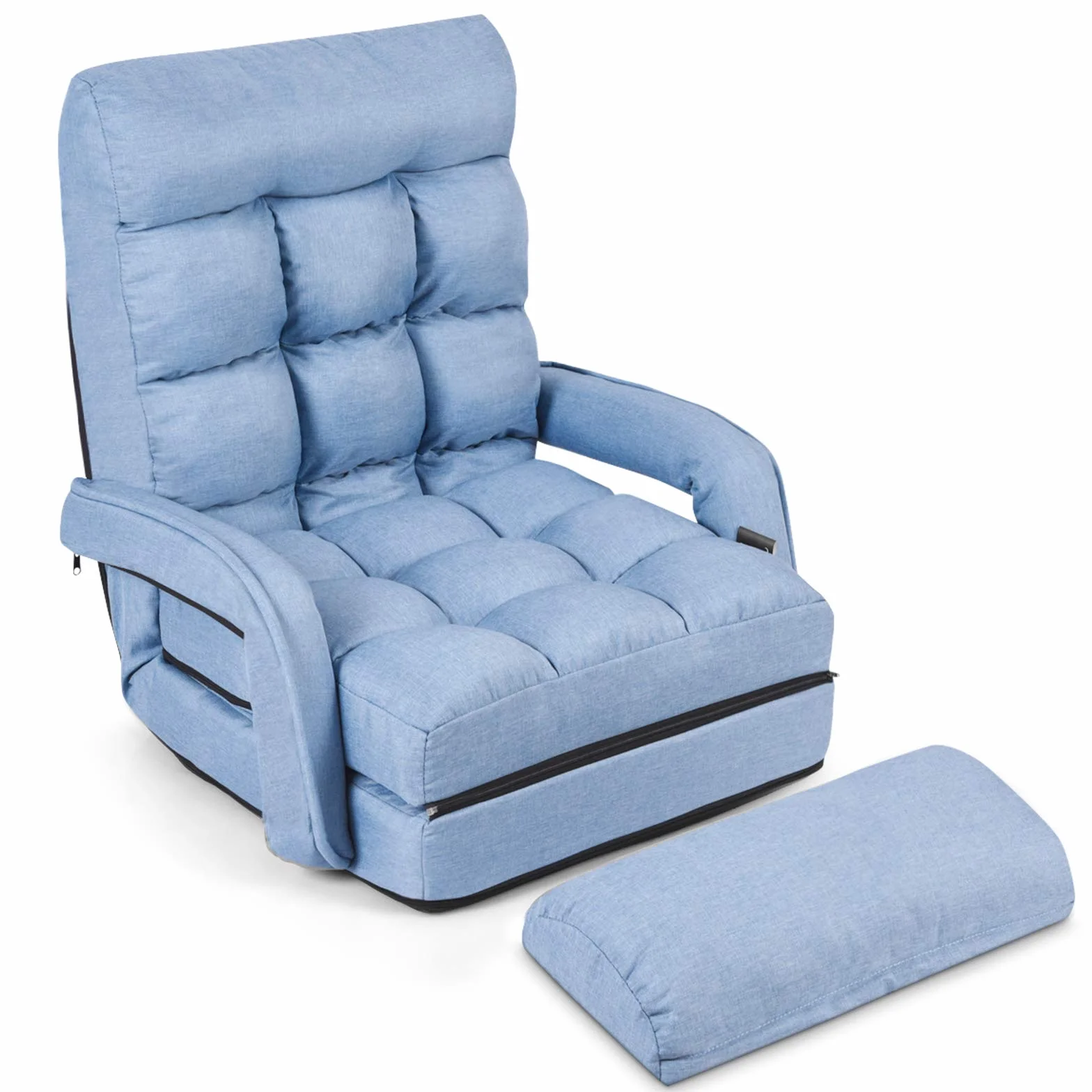 GOPLUS Sillón Convertible 18 Rejillas, Sofá Cama Plegable, Sillón Relax con Respaldo Ajustable en 5 Posiciones, Fácil Almacenaje, para Salón Oficina Dormitorio (Azul)